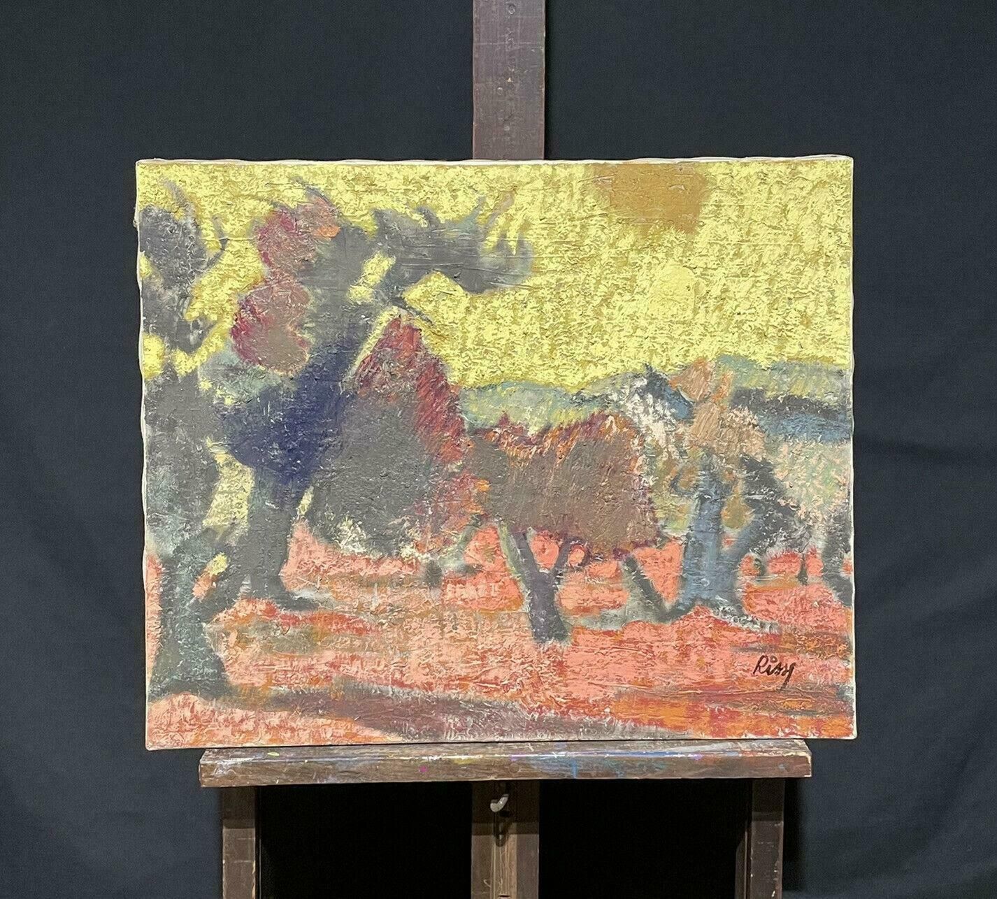 Unknown1960's French Modernist Signed Oil Painting   Sun Scorched Landscape photo furniture