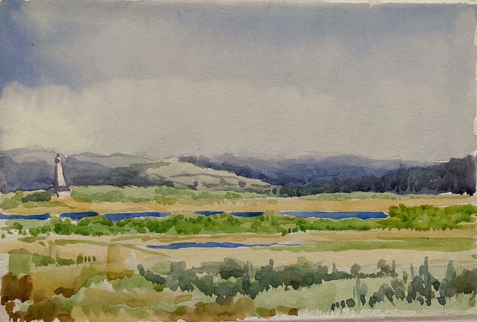 Unknown1900's English Impressionist Watercolor Painting Extravagant Green And Bluec. 1900's