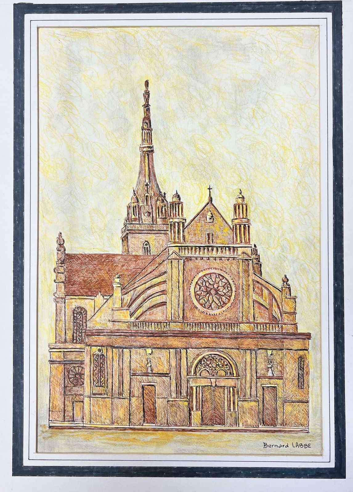 Bernard Labbe1950's Modernist/ Cubist Painting   French Cathedral1950's photo furniture