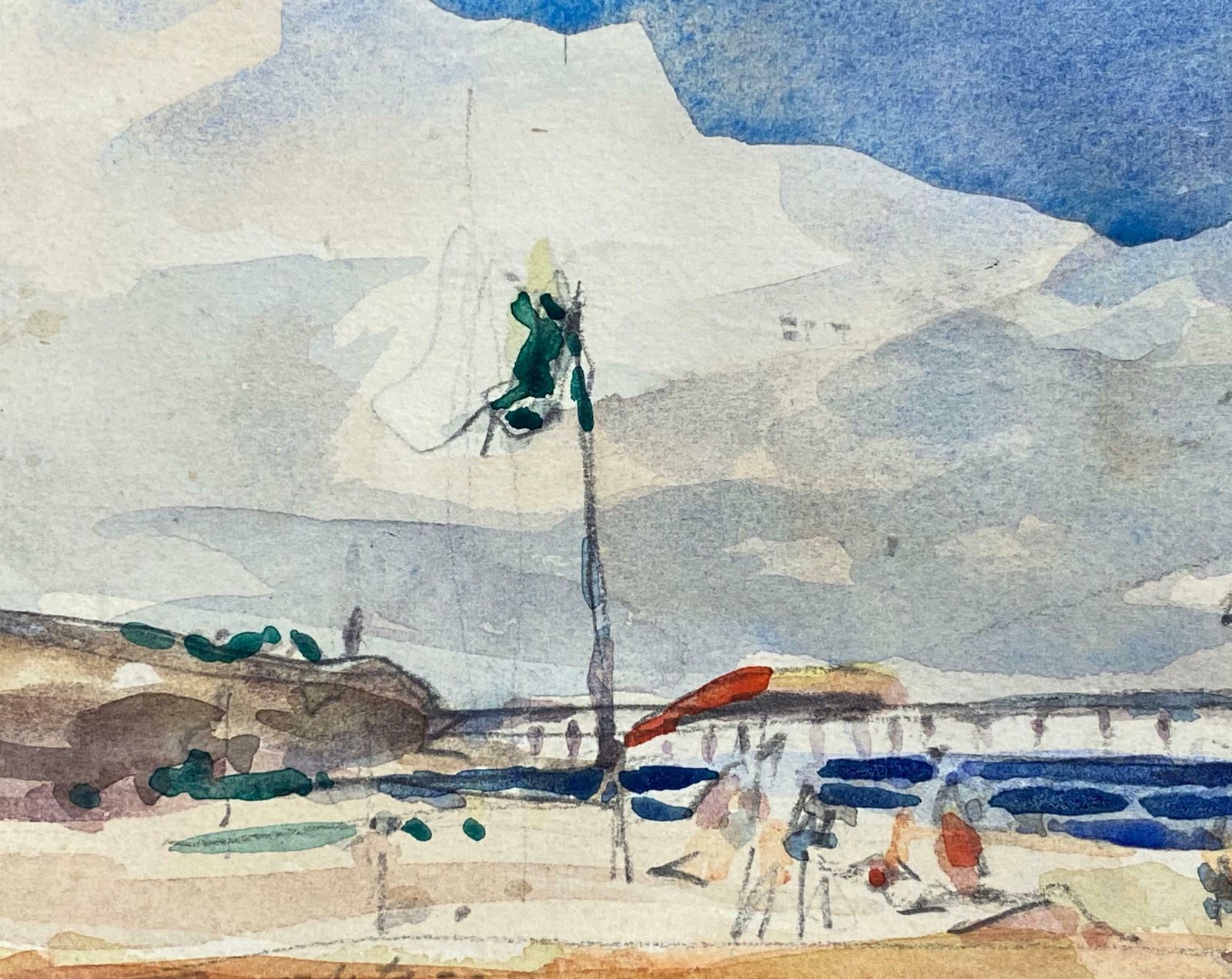 Maurice Mazeiliefrench Impressionist Signed Watercolour   Bright Blue Skies Over The Beach photo for sale