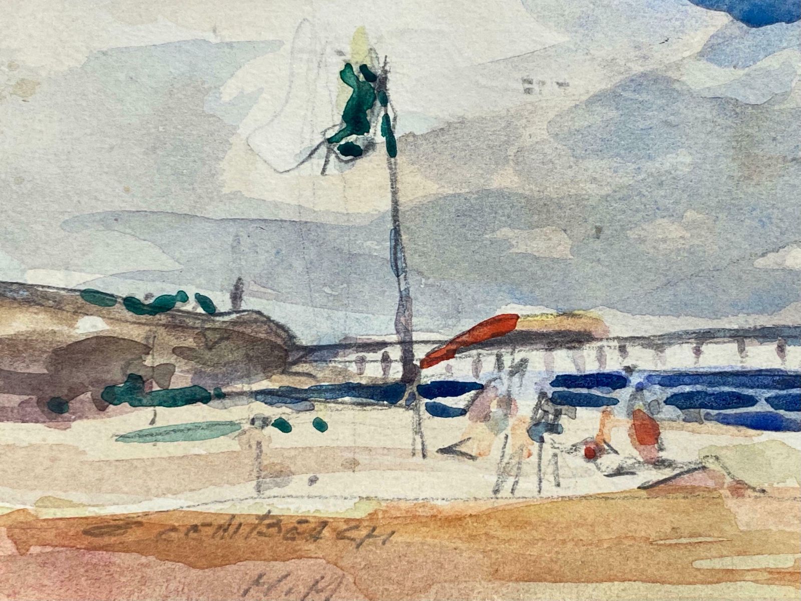 Maurice Mazeiliefrench Impressionist Signed Watercolour   Bright Blue Skies Over The Beach photo Art