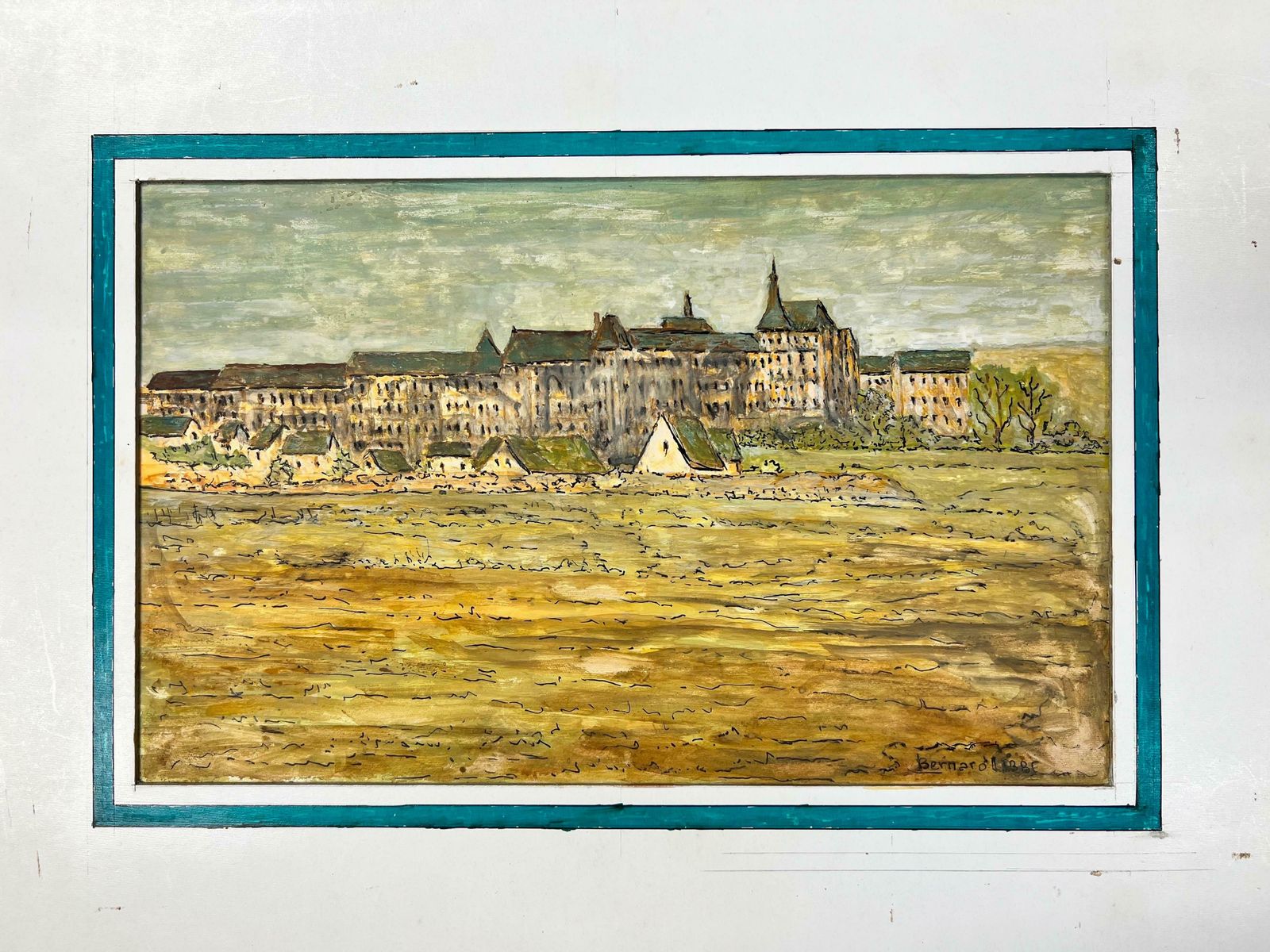Bernard Labbe1950's Modernist/ Cubist Painting   French Green Landscape1950's photo furniture