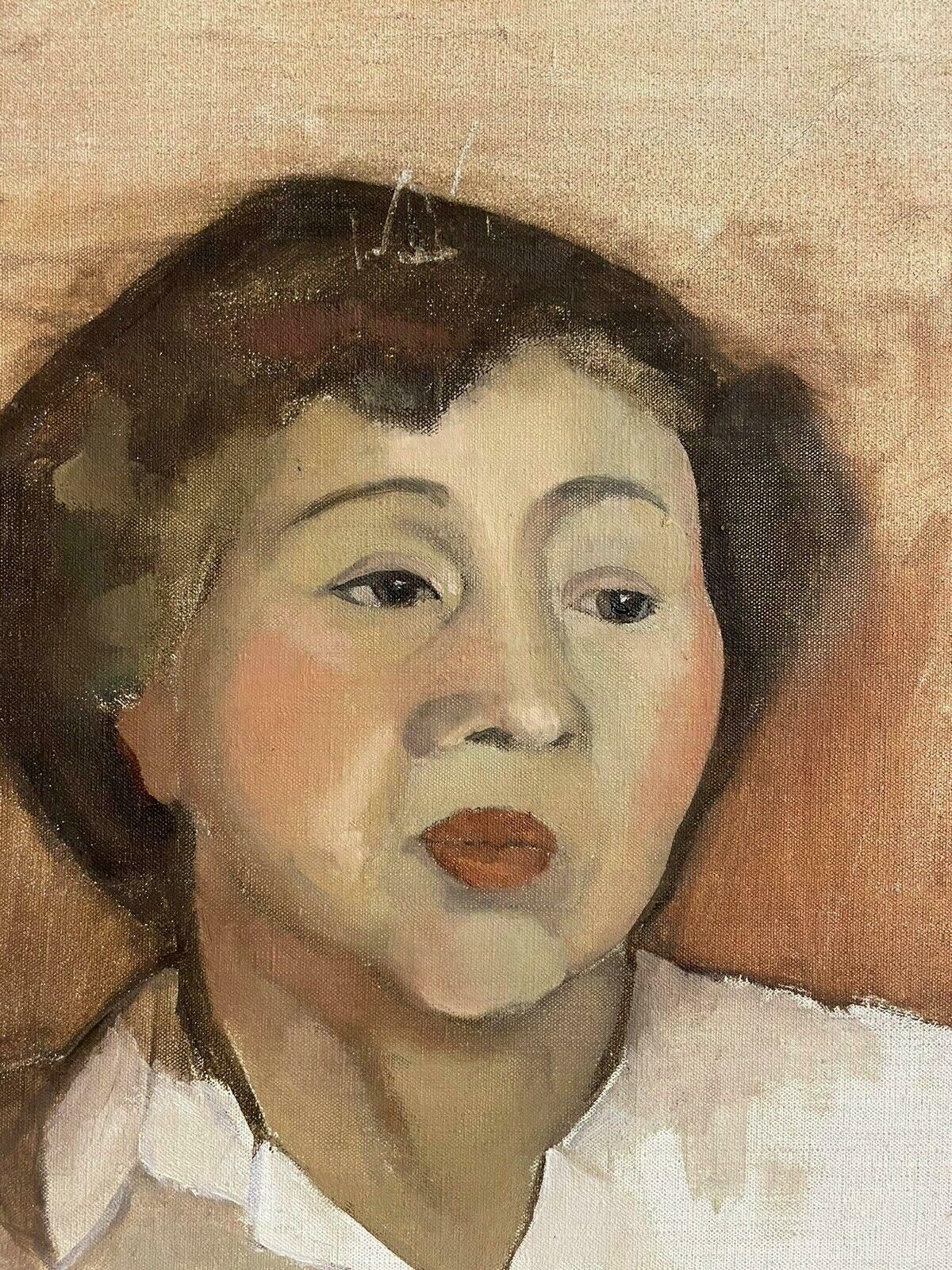 Unknownmid 20th Century French Portrait Sketch Of Young Woman   Oil On Canvas photo Art