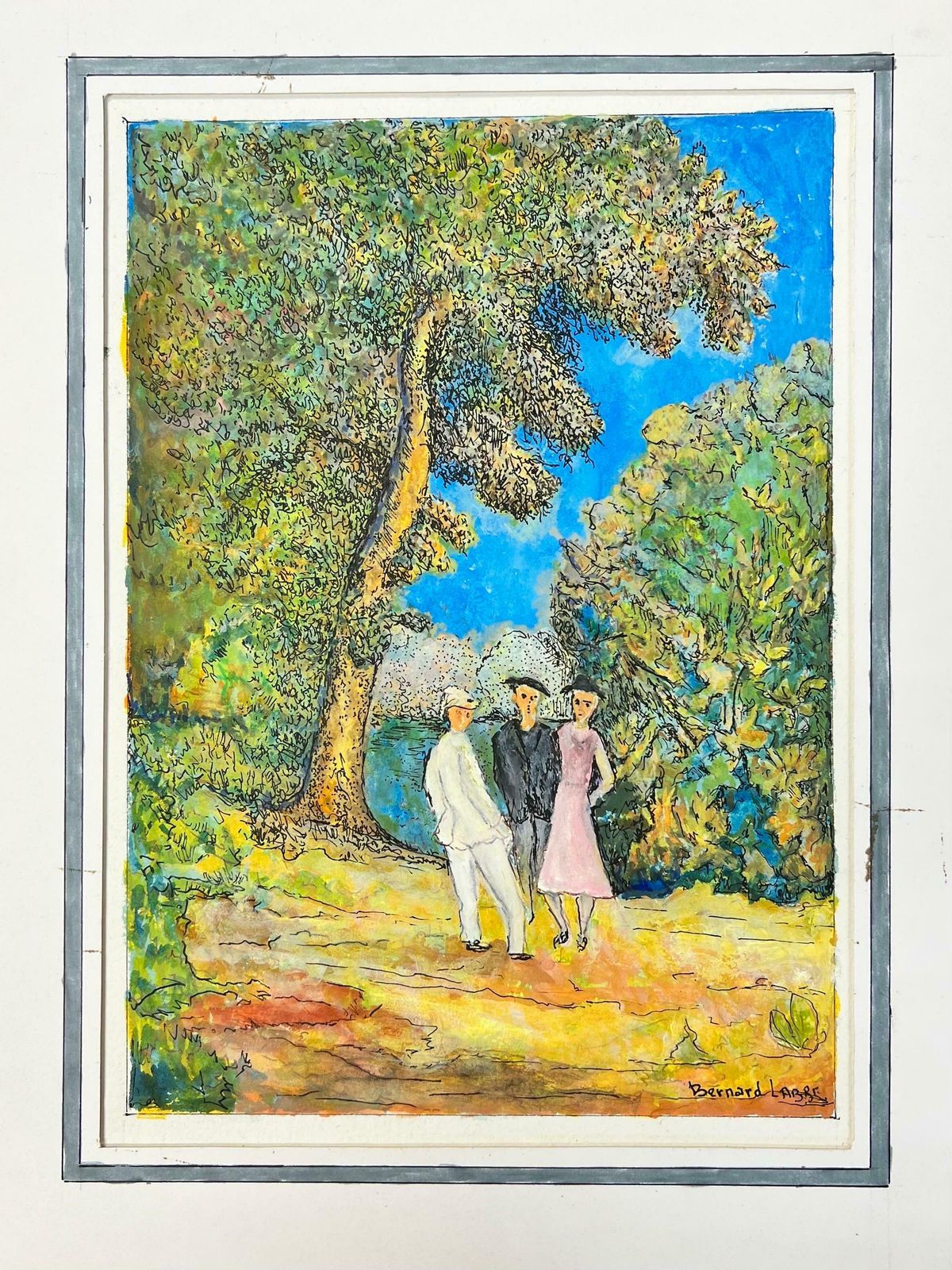 Bernard Labbe1950's Modernist/ Cubist Painting   Three Mischievous Figures In The Forest1950's photo for sale