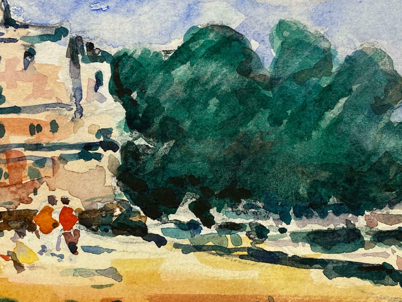 Maurice Mazeiliefrench Impressionist Watercolour   Bright Blue Summers Day Over Beach photo vinterior