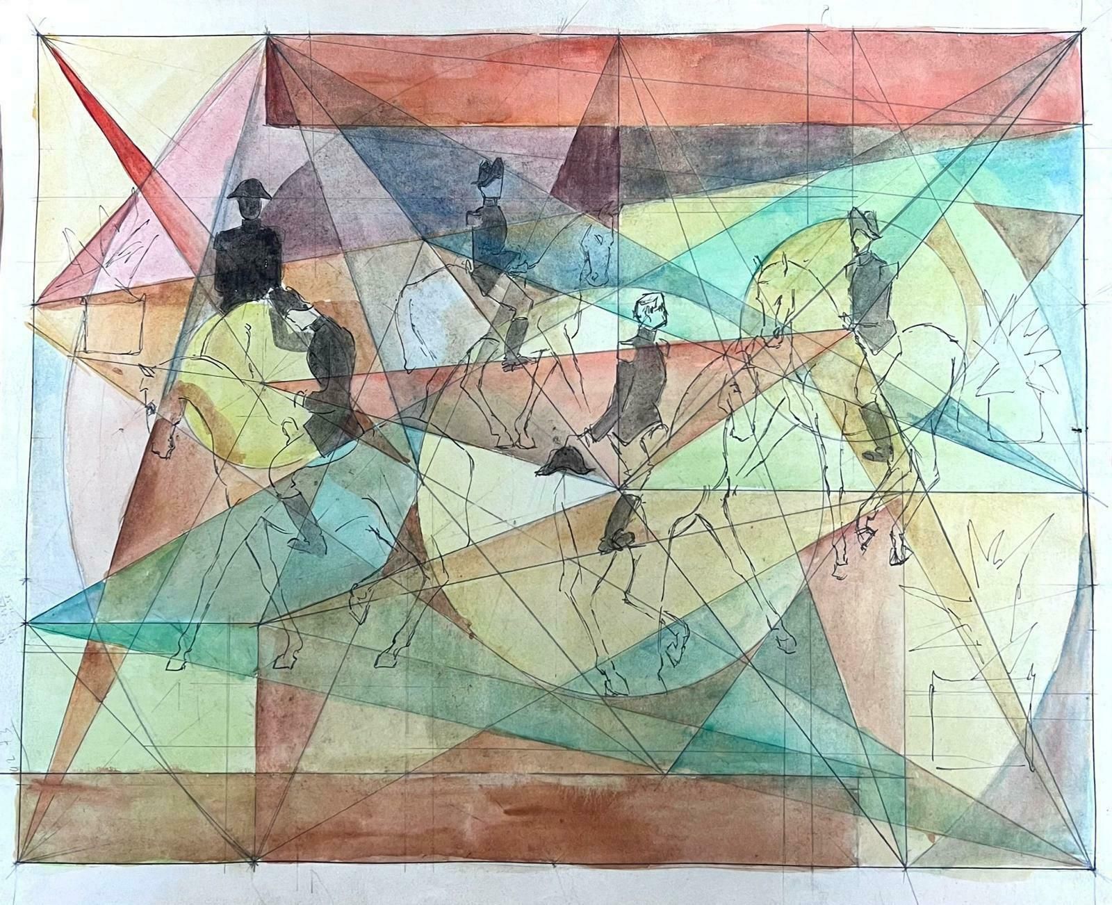 Guy Nicod Horse Riders In Geometric Abstract French 20th Century Painting photo furniture