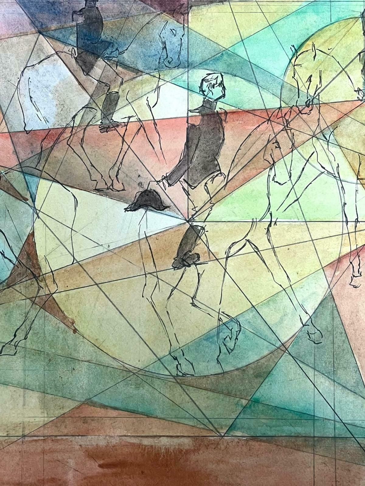 Guy Nicod Horse Riders In Geometric Abstract French 20th Century Painting photo for sale