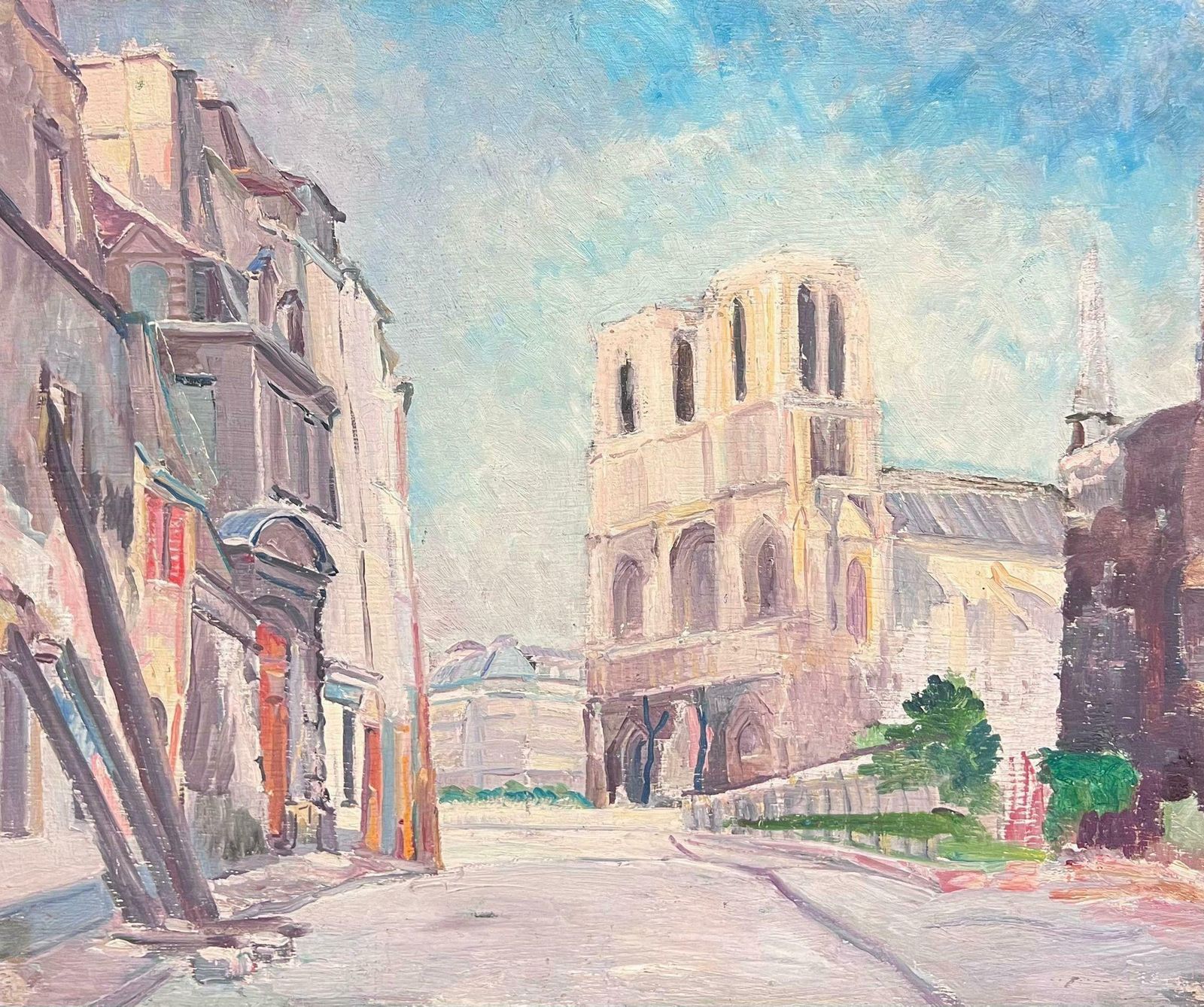 Regine Davidmid 20th Century 1950's French Post Impressionist Oil View Of Notre Dame Paris1950's