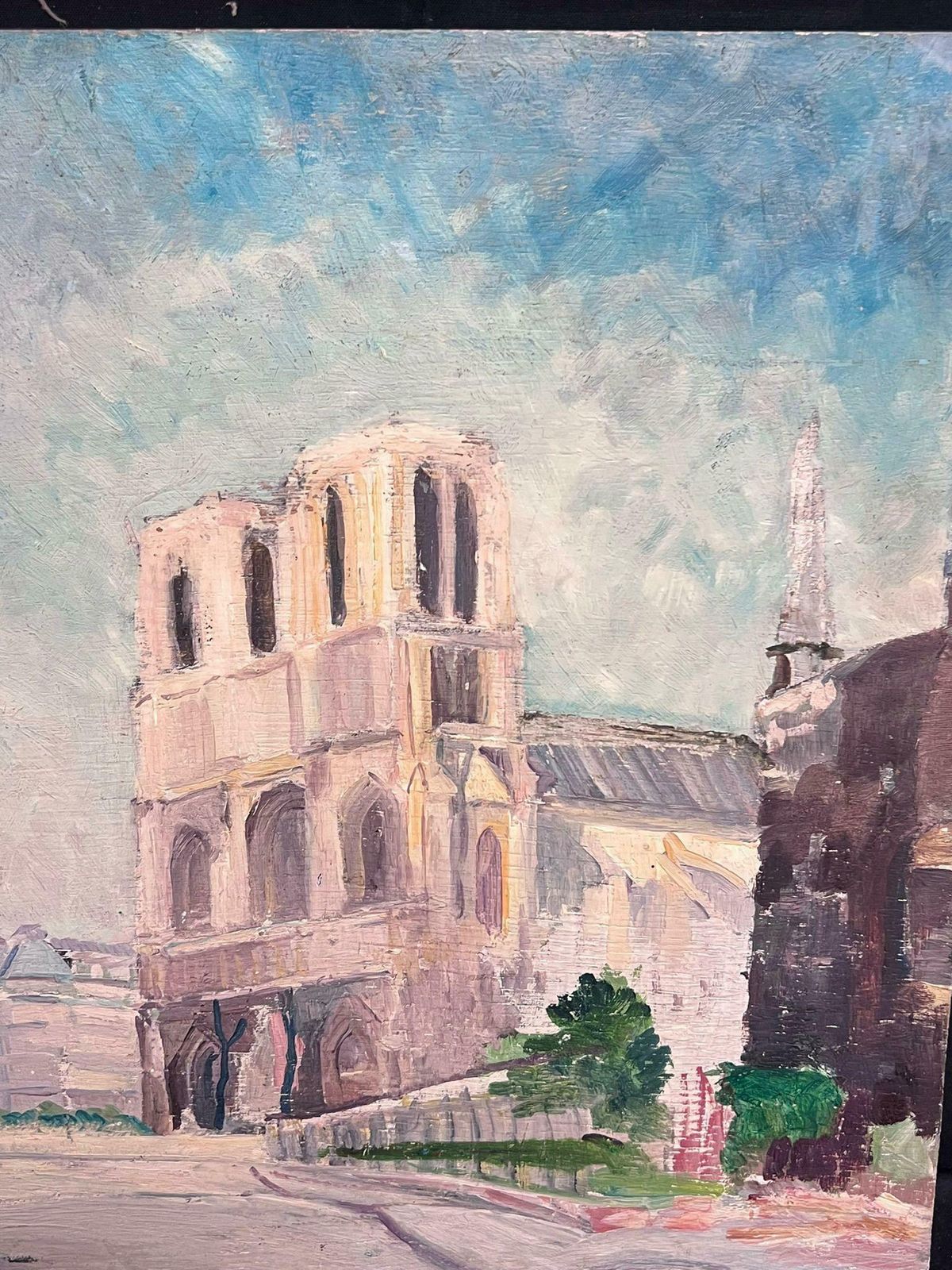 Regine Davidmid 20th Century 1950's French Post Impressionist Oil View Of Notre Dame Paris1950's photo vinterior