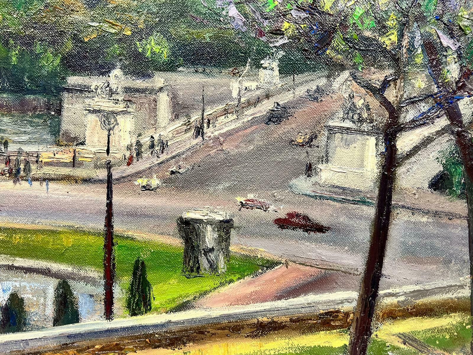 Josine Vignon1950's French Post Impressionist Oil Painting Busy Paris River Scene & Bridge1950's photo vintage