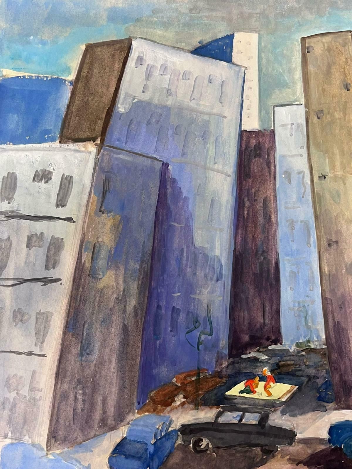 Guy Nicod City Skyscrapers Abstract French 20th Century Painting photo furniture