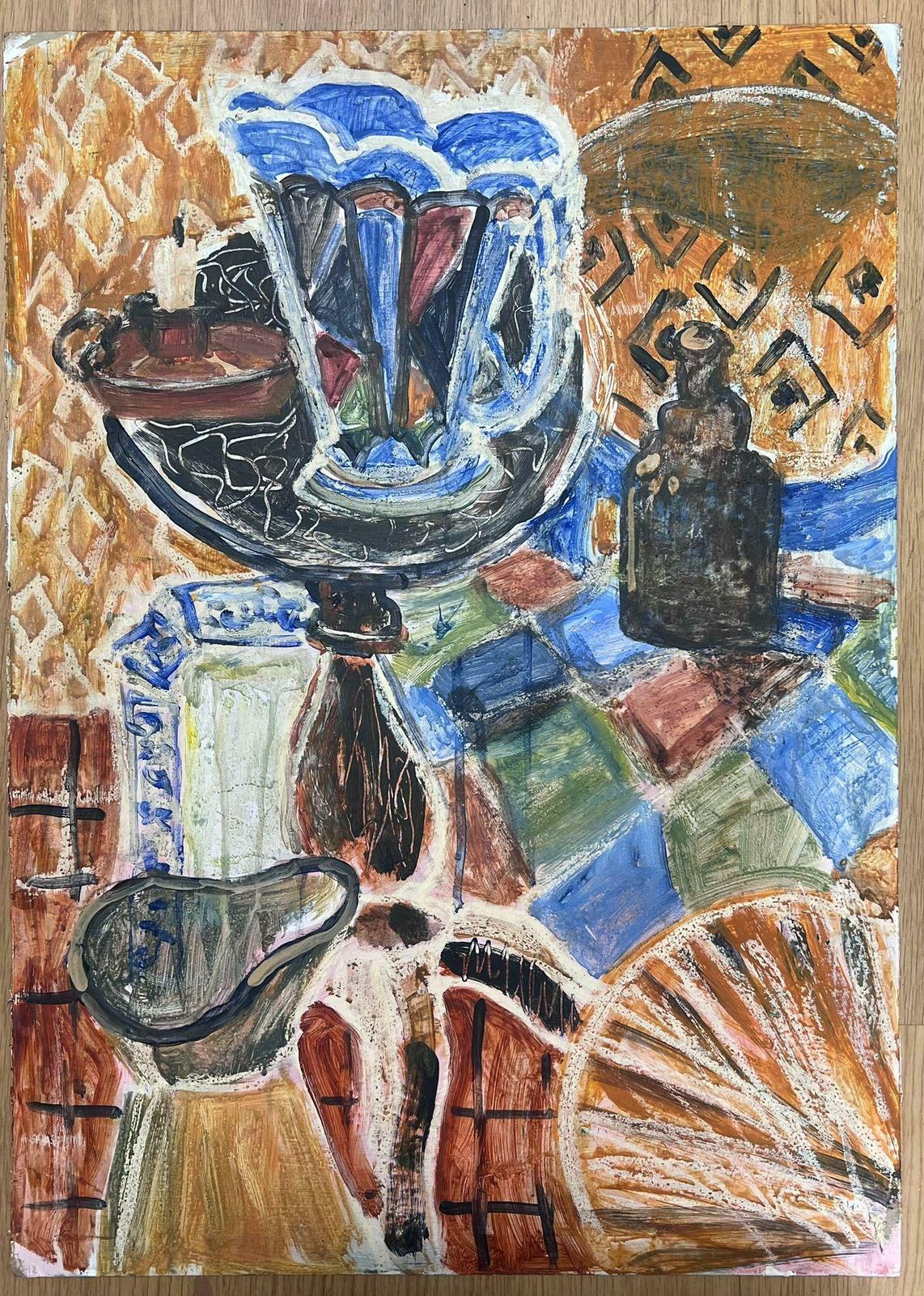 Helen Greenfieldbritish Modernist Oil Painting Still Life Two Jugs In Abstract Interior photo furniture