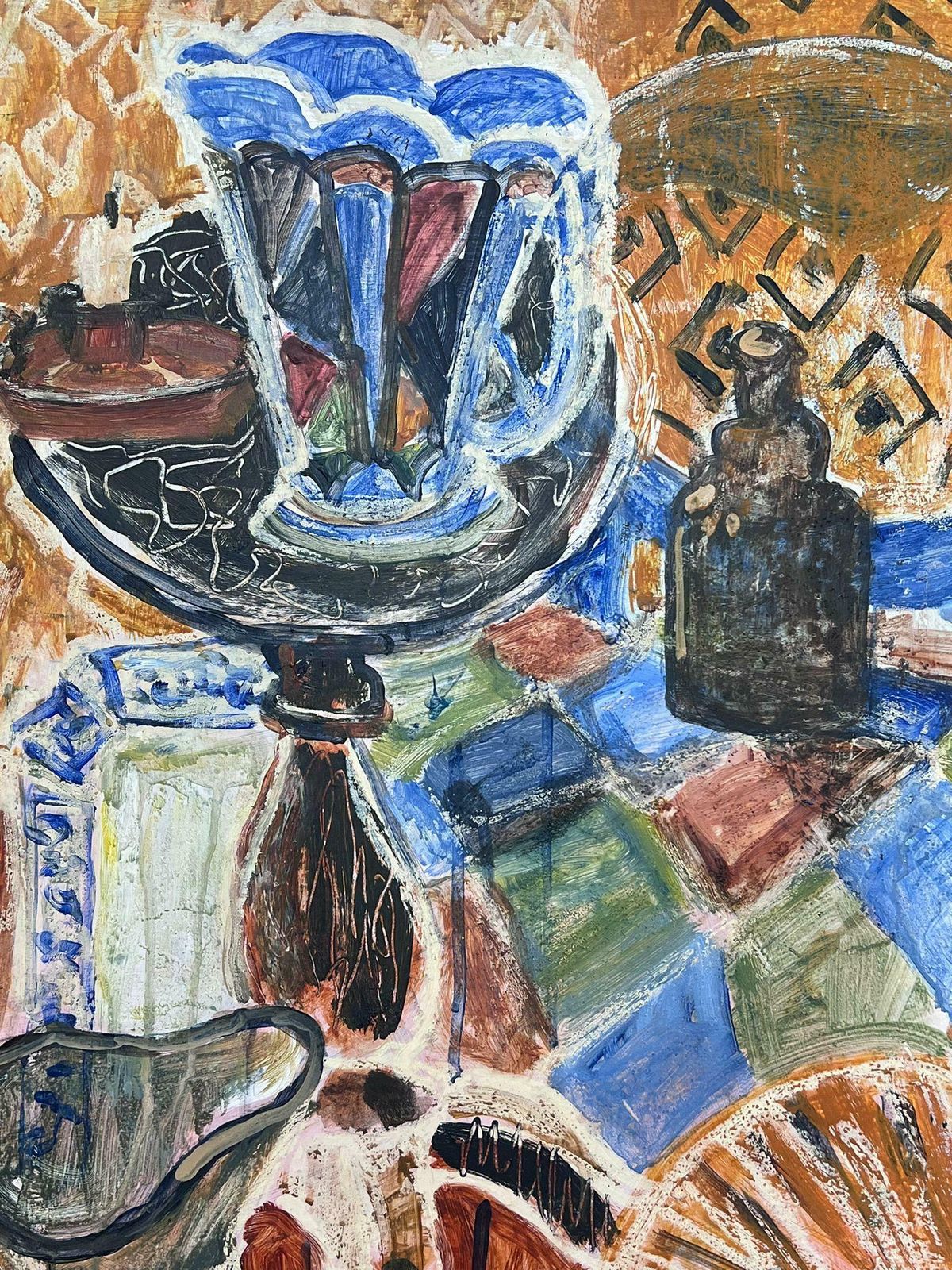 Helen Greenfieldbritish Modernist Oil Painting Still Life Two Jugs In Abstract Interior photo for sale