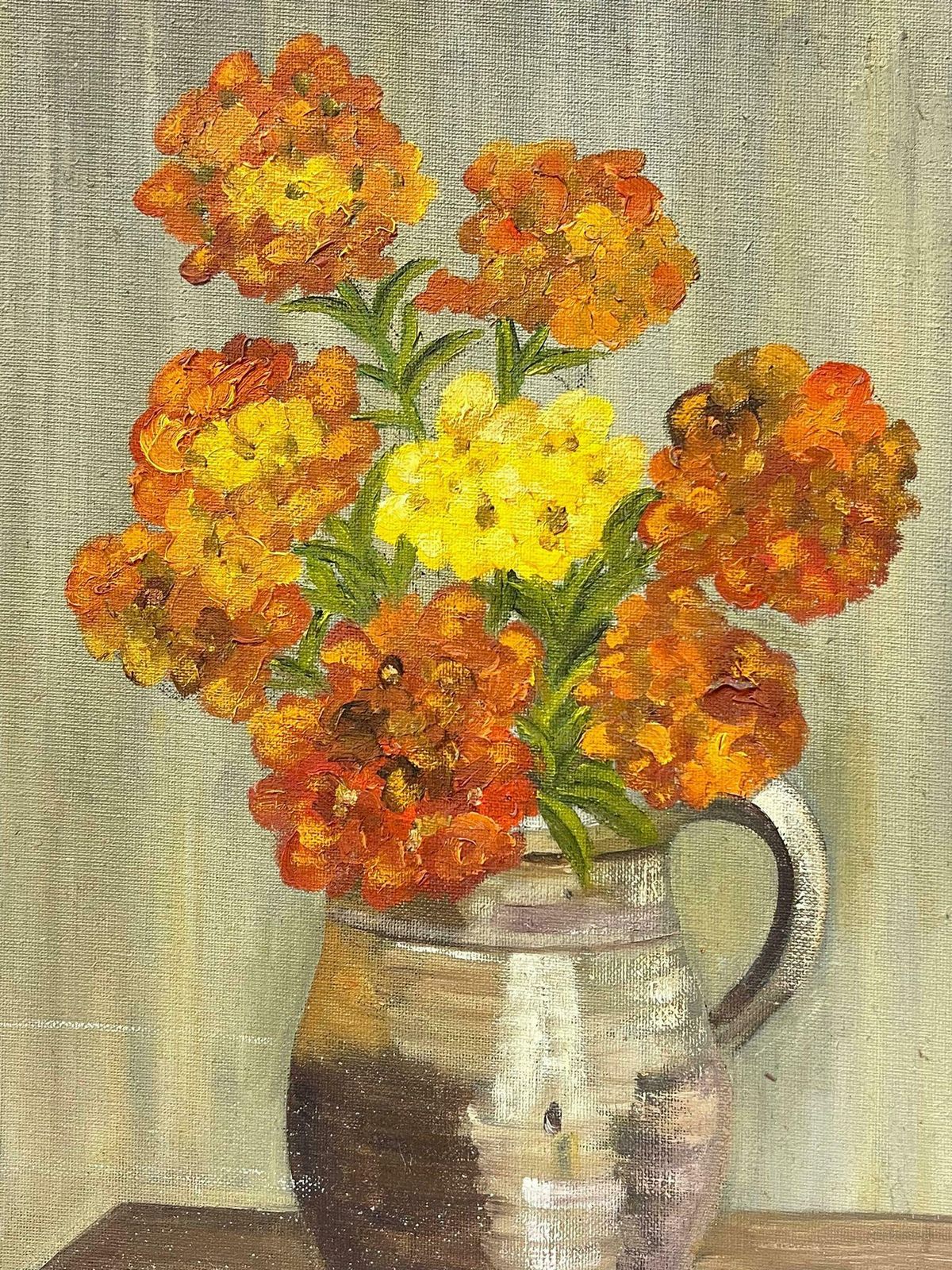 French Schoolorange And Yellow In Stone Vase On Oak Table Interior Painting photo Art