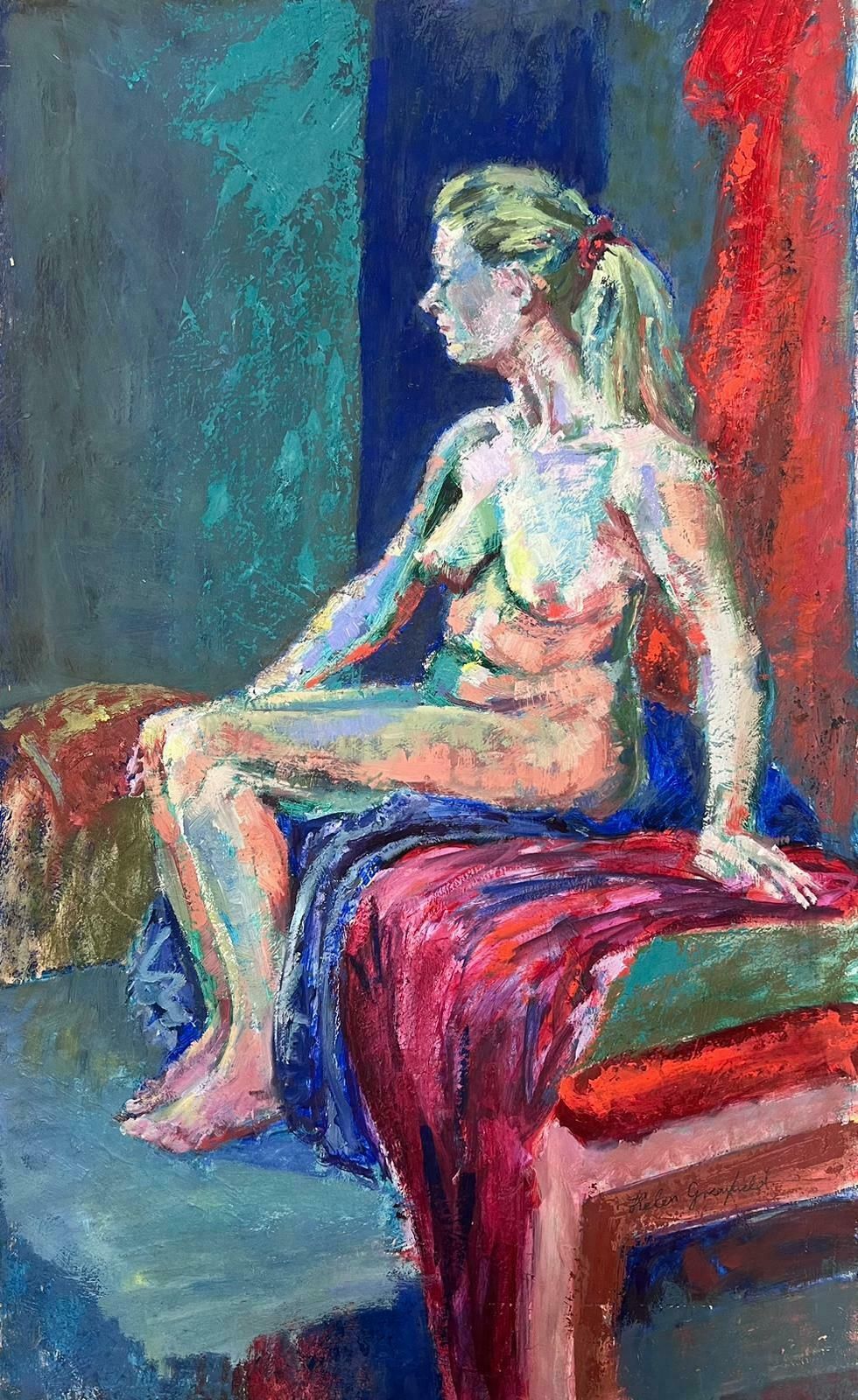 Helen Greenfield20th Century English Impressionist Oil Painting Artists Nude Model Posed On Bed