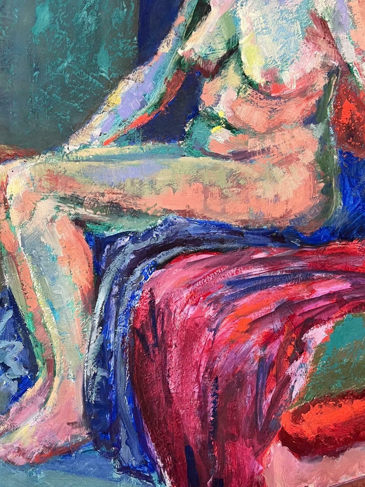 Helen Greenfield20th Century English Impressionist Oil Painting Artists Nude Model Posed On Bed photo furniture