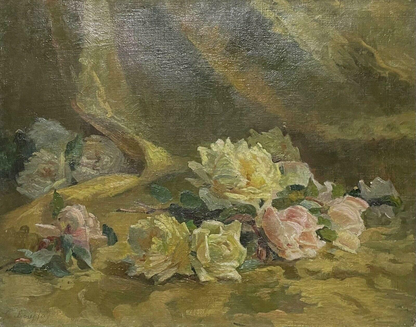 French School1900's French Impressionist Signed Oil, Still Life Of Roses Yellow & Pinks