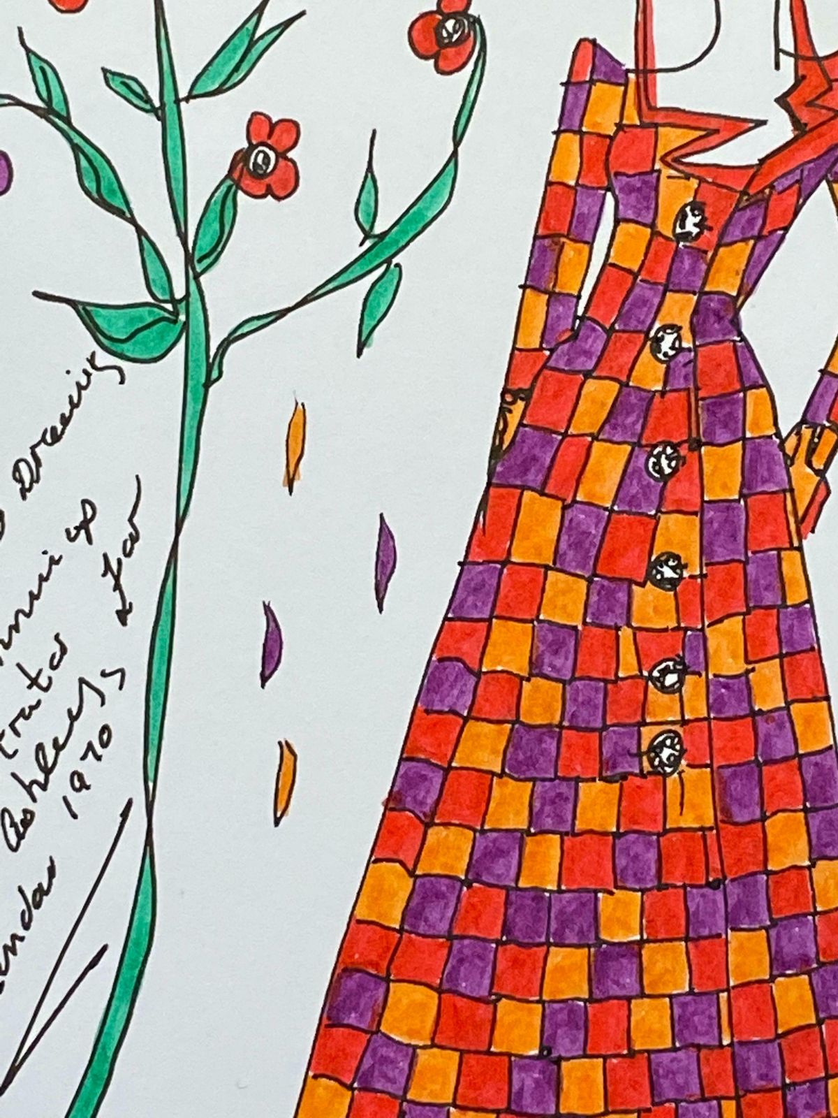 Roz Jenningsoriginal Fashion Design Illustration Watercolor Painting Laura Ashley Designerc. 2000's photo furniture