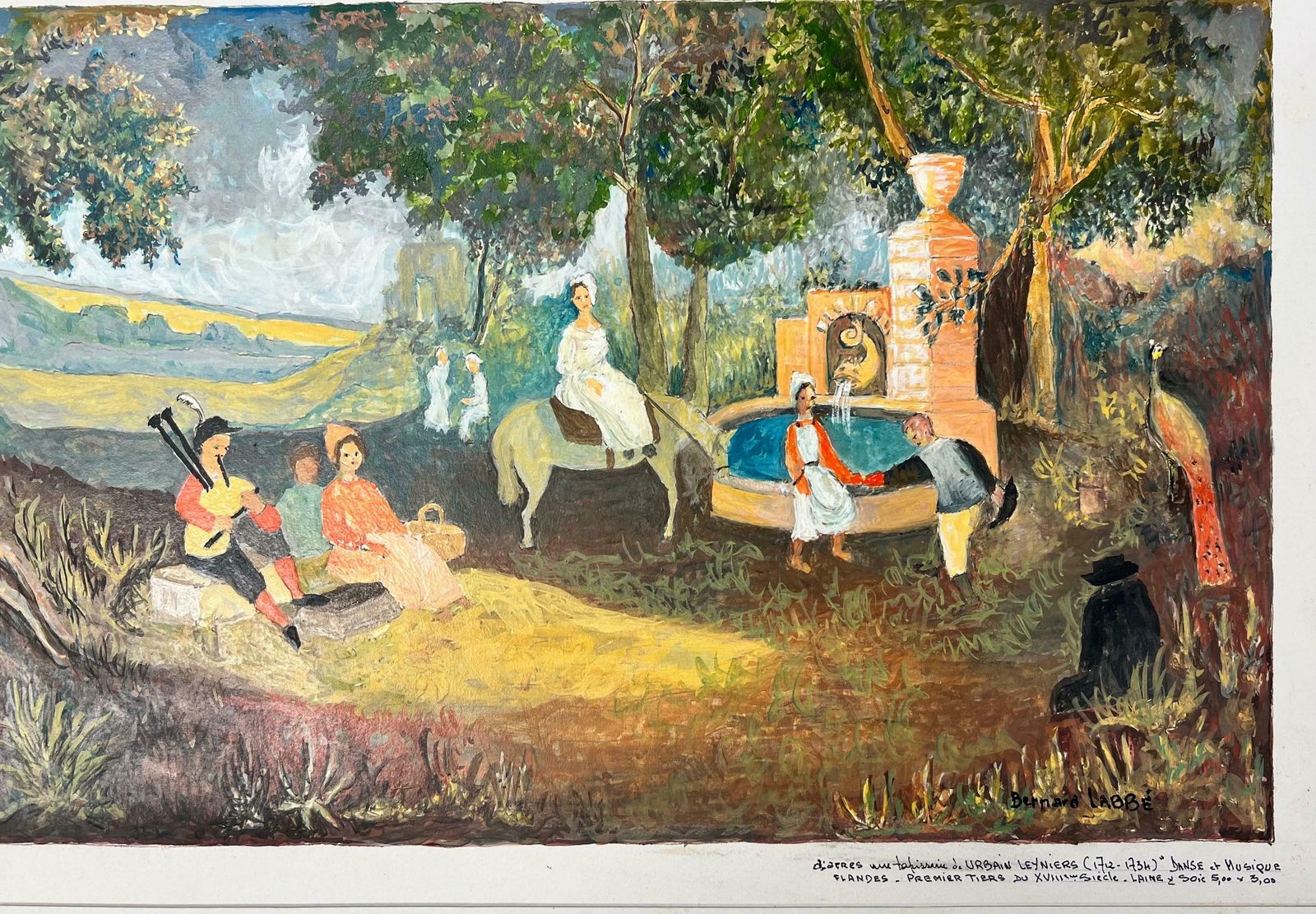 Bernard Labbe1950's Modernist/ Cubist Painting   Busy Figures In Forest1950's photo for sale