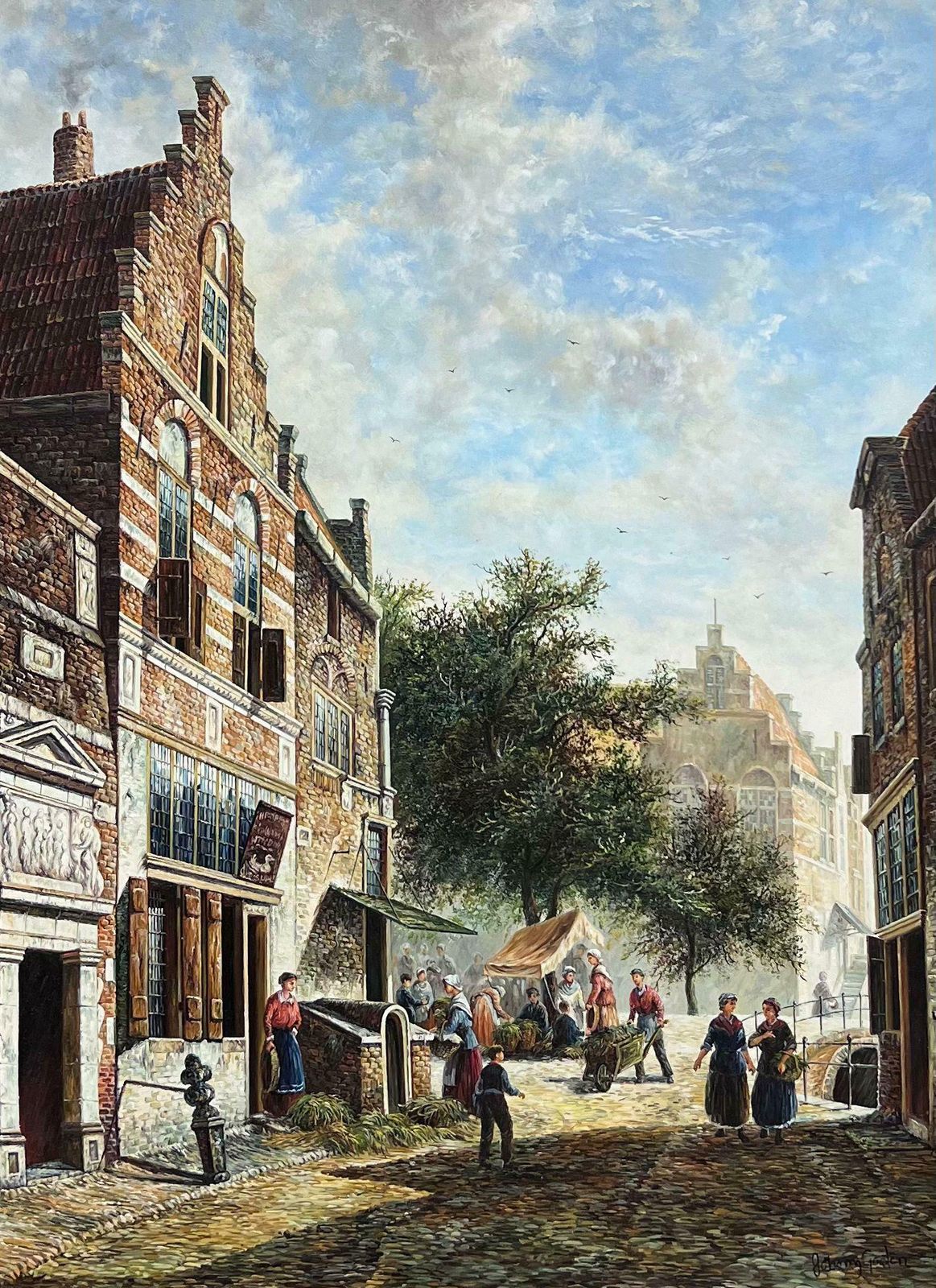 Jonny Gastonclassical Dutch Street Scene Signed Oil Painting Gilt Framed photo furniture