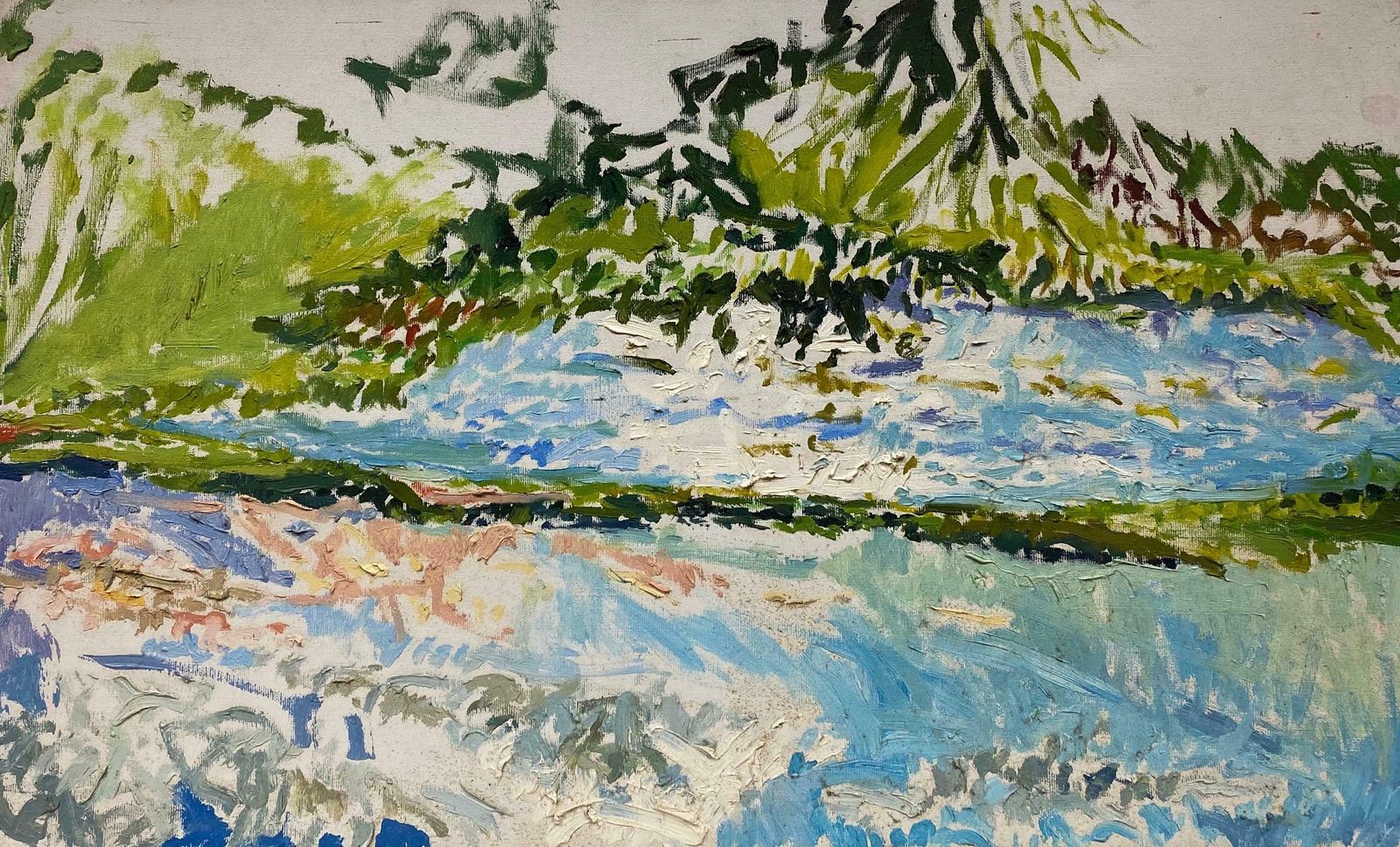 Douglas Stuart Allenimpressionist Oil Painting   Green And Blue Landscape20th Century