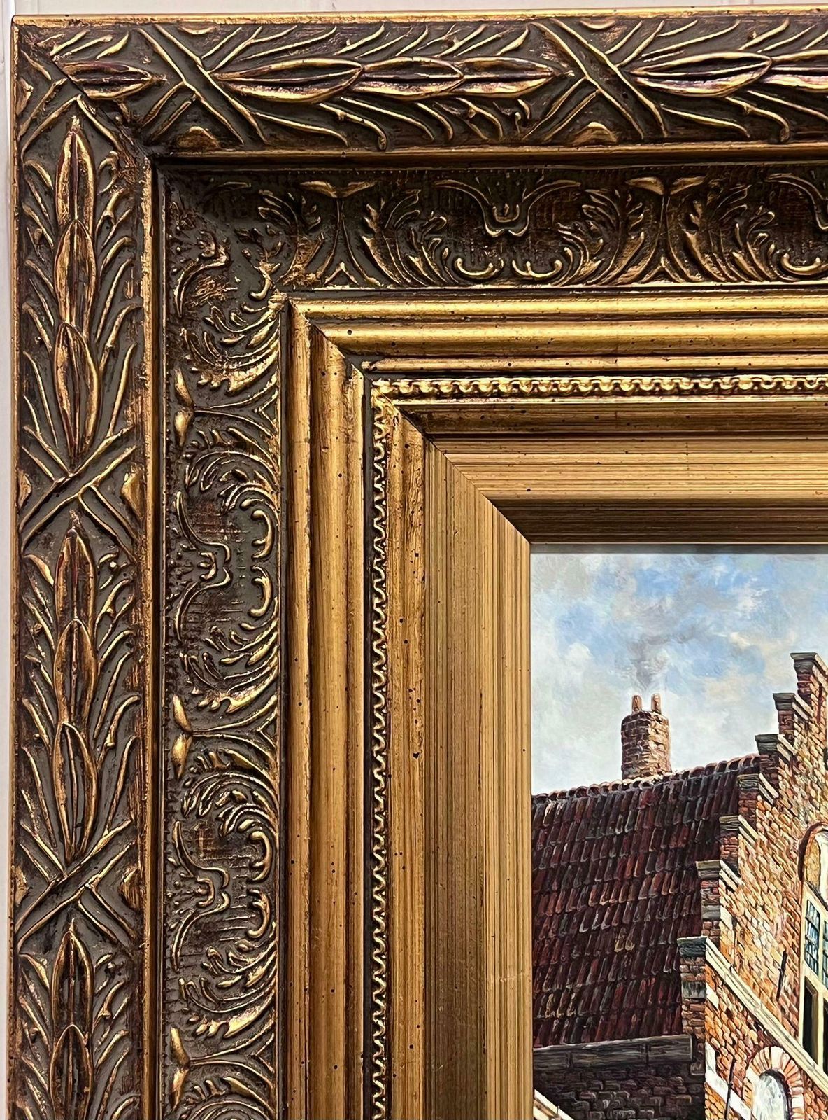Jonny Gastonclassical Dutch Street Scene Signed Oil Painting Gilt Framed photo vinterior