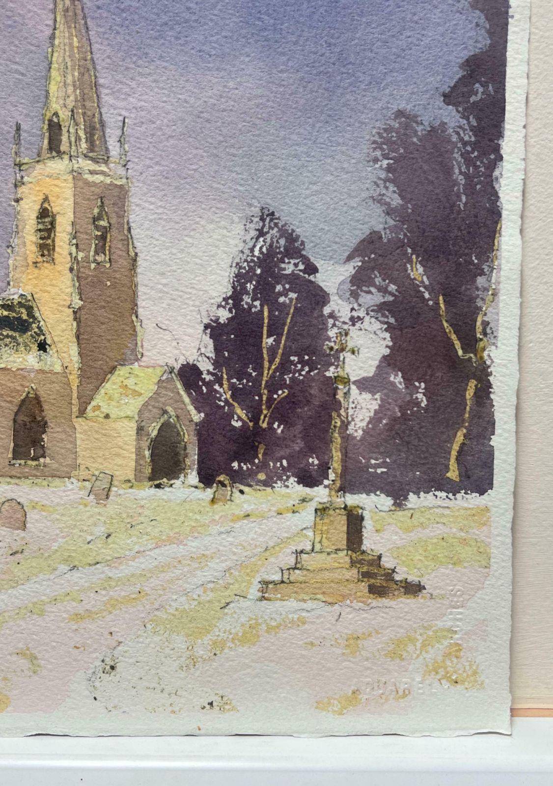 Anthony Averybritish Original Impressionist Watercolor English Parish Church Winter Snow photo Art