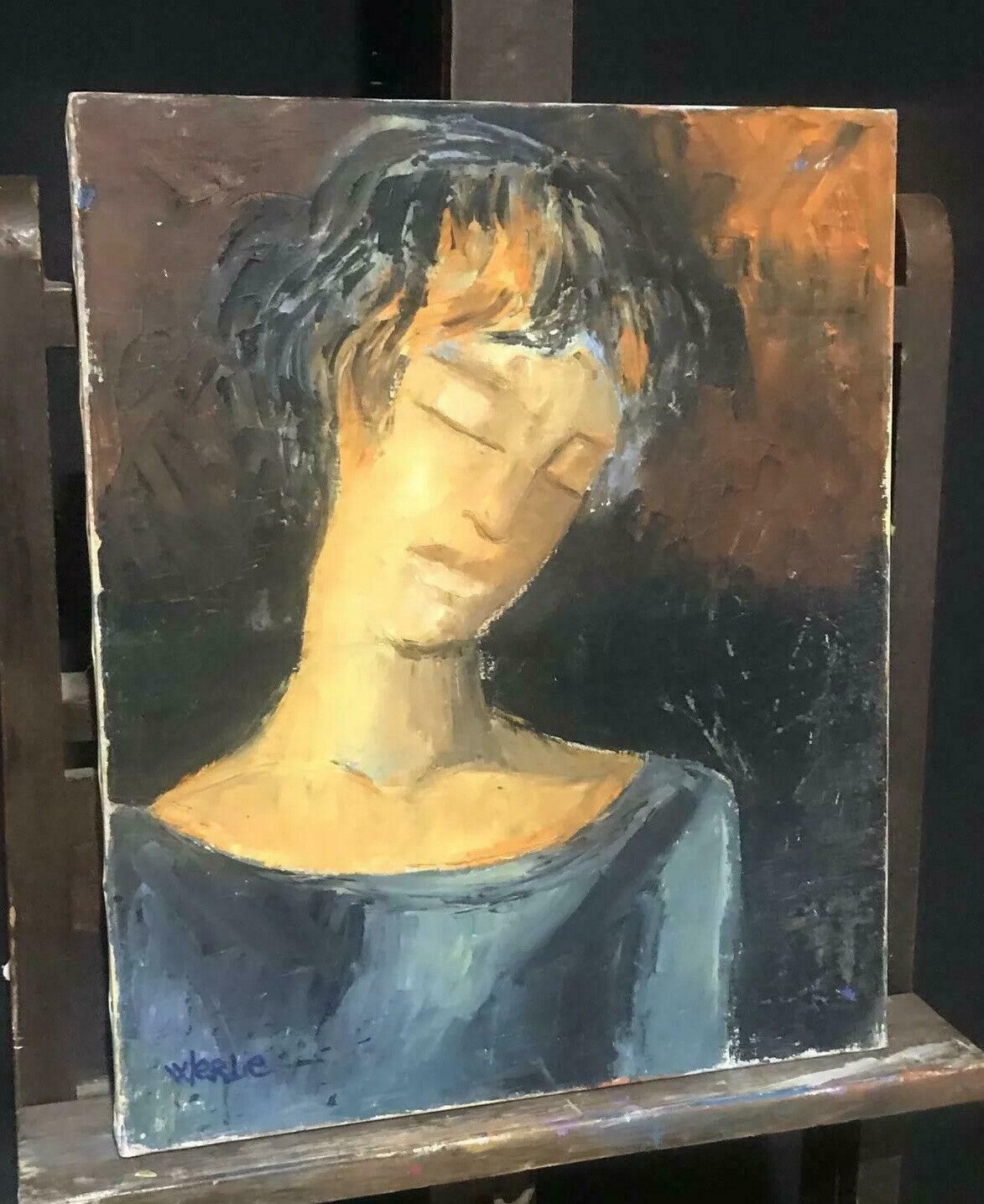 Beatrice Werliebeatrice Werlie (1974) Signed French Oil   Head & Shoulders Portrait Of Figure photo buy