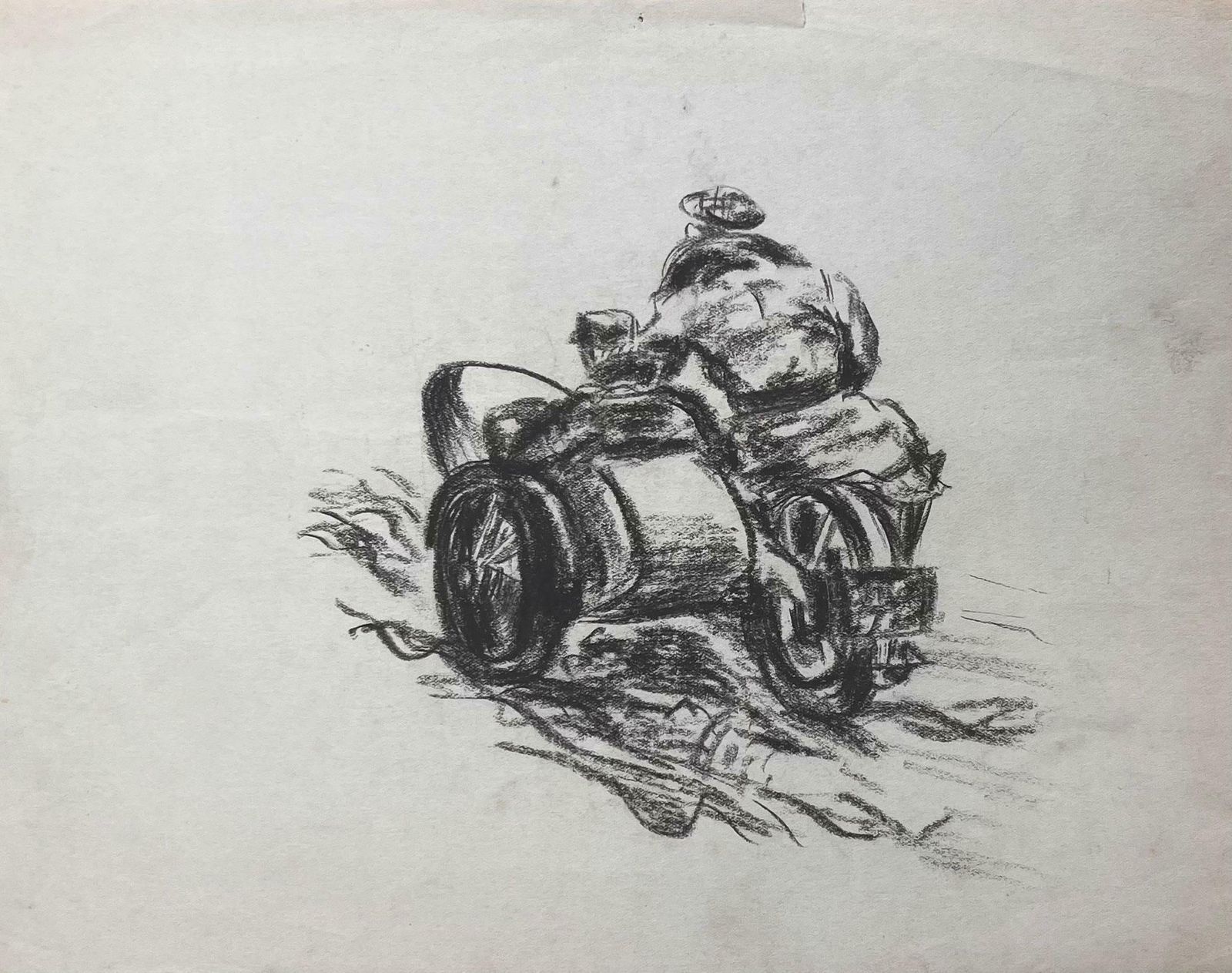 K.B. Whitevintage Motorcycle With Sidecar Pencil Drawingearly 20th Century