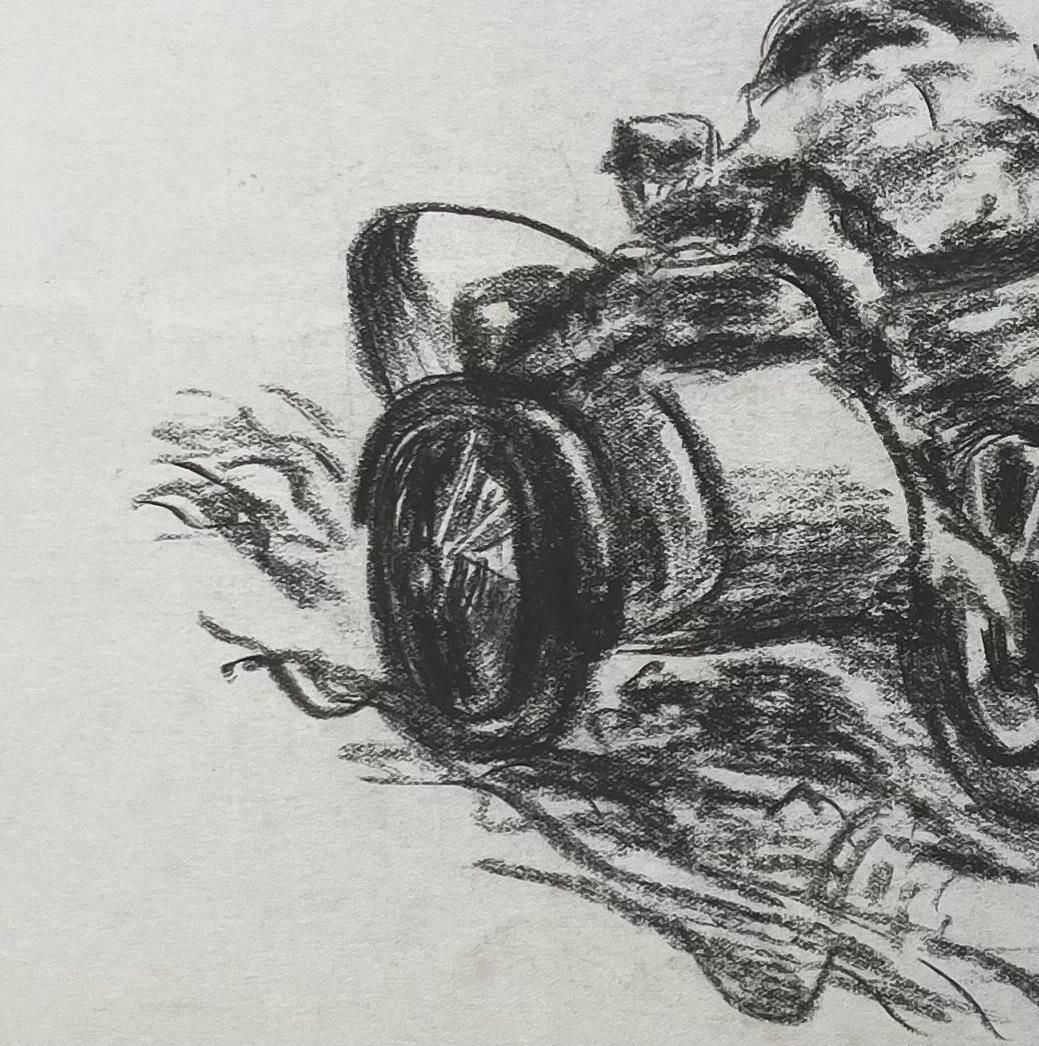 K.B. Whitevintage Motorcycle With Sidecar Pencil Drawingearly 20th Century photo Art