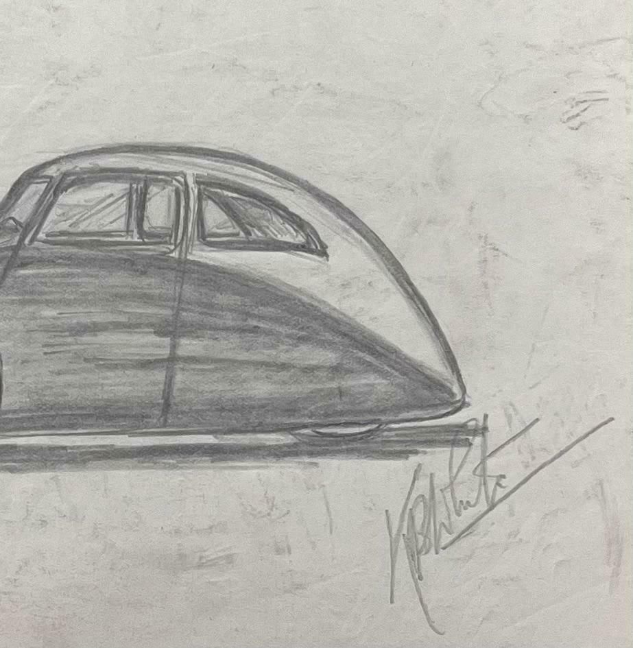 K.B. White1938 Talbot Lago T150 C Ss Teardrop Coupé Design Pencil Illustrationearly 20th Century photo Art