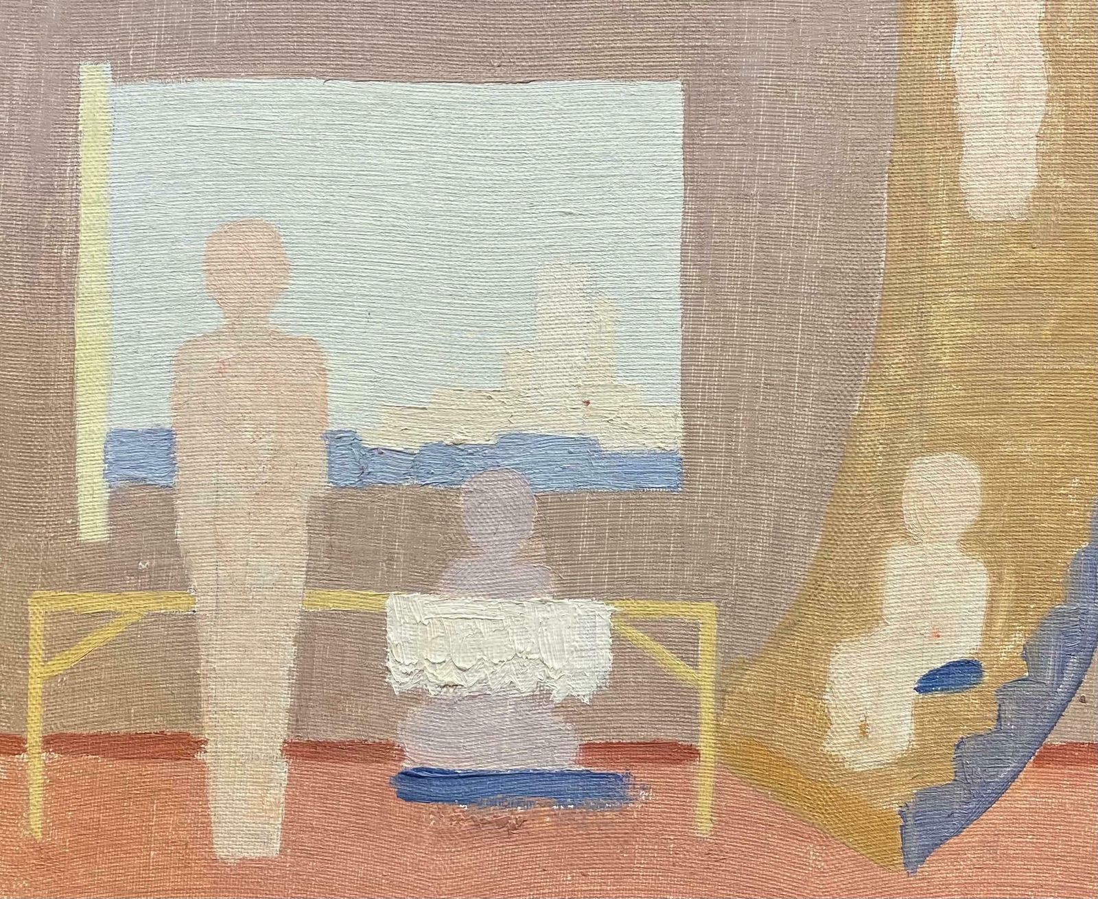 Genevieve Zondervan (1922 2013)genevieve Zondervan (1922 2013) French Surrealist Oil Painting Interior Roomc. 1960's
