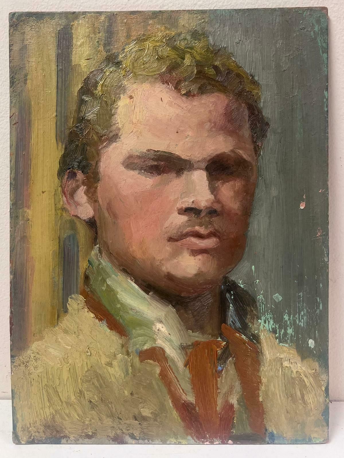 Josine Vignon1950s French Post Impressionist Oil Painting Portrait Of A Man Double Sided Work1950s photo furniture