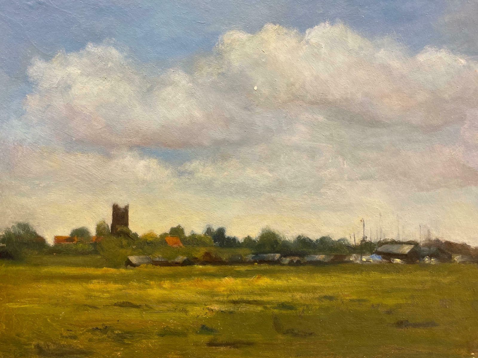 English Impressionistrural English Landscape With Old Church Tower In Distancelate 20th Century