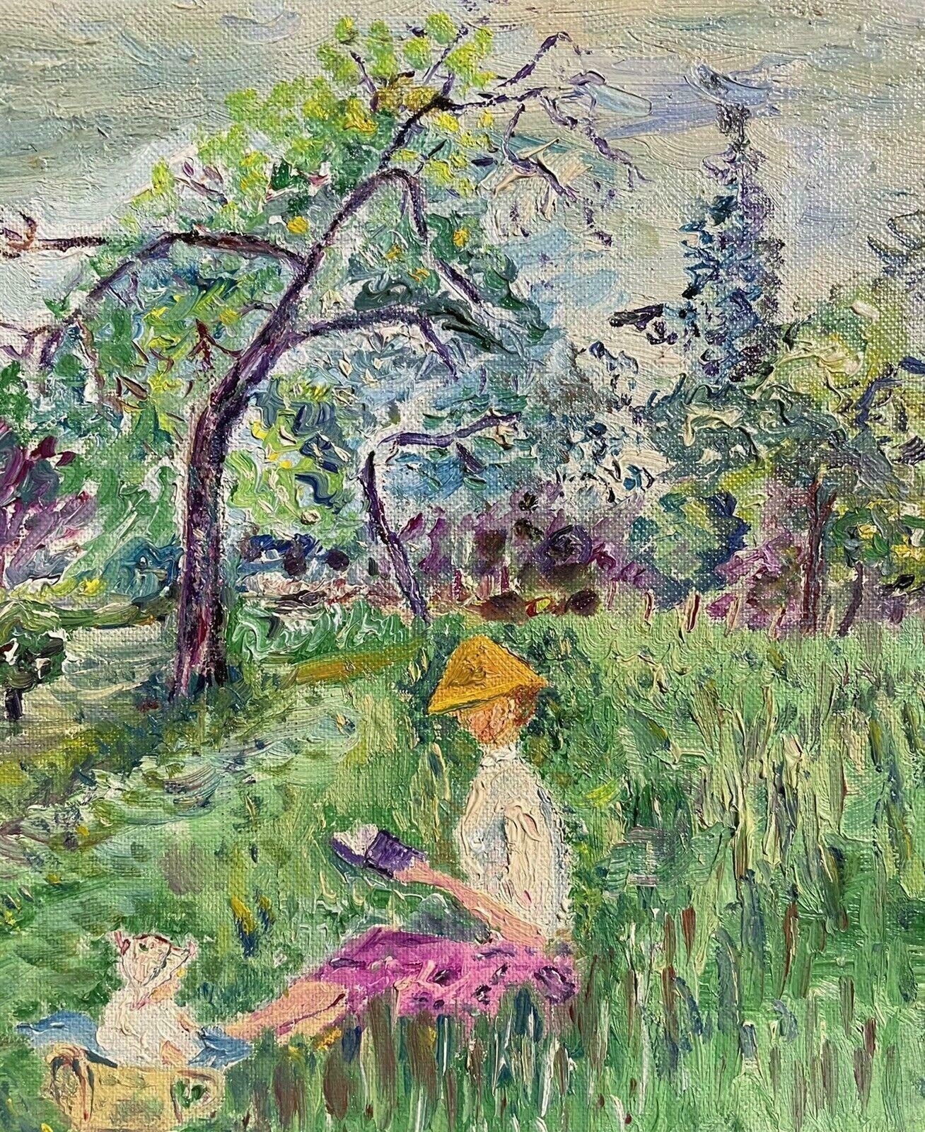 Unknownmid 20th Century French Impressionist Oil   Lady Seated In Long Grass Fieldmid 20th Century photo 506.0