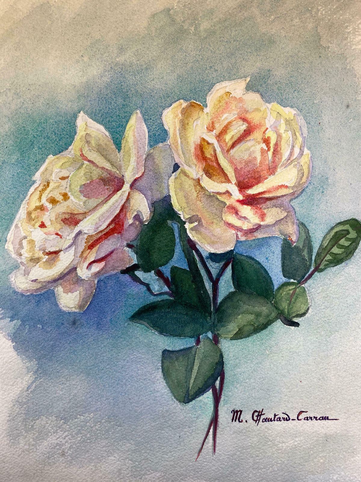 Marie Amelie Chautard Carreauearly 1900's French Impressionist Signed Flower Watercolour By Marie Carreauc. 1900's