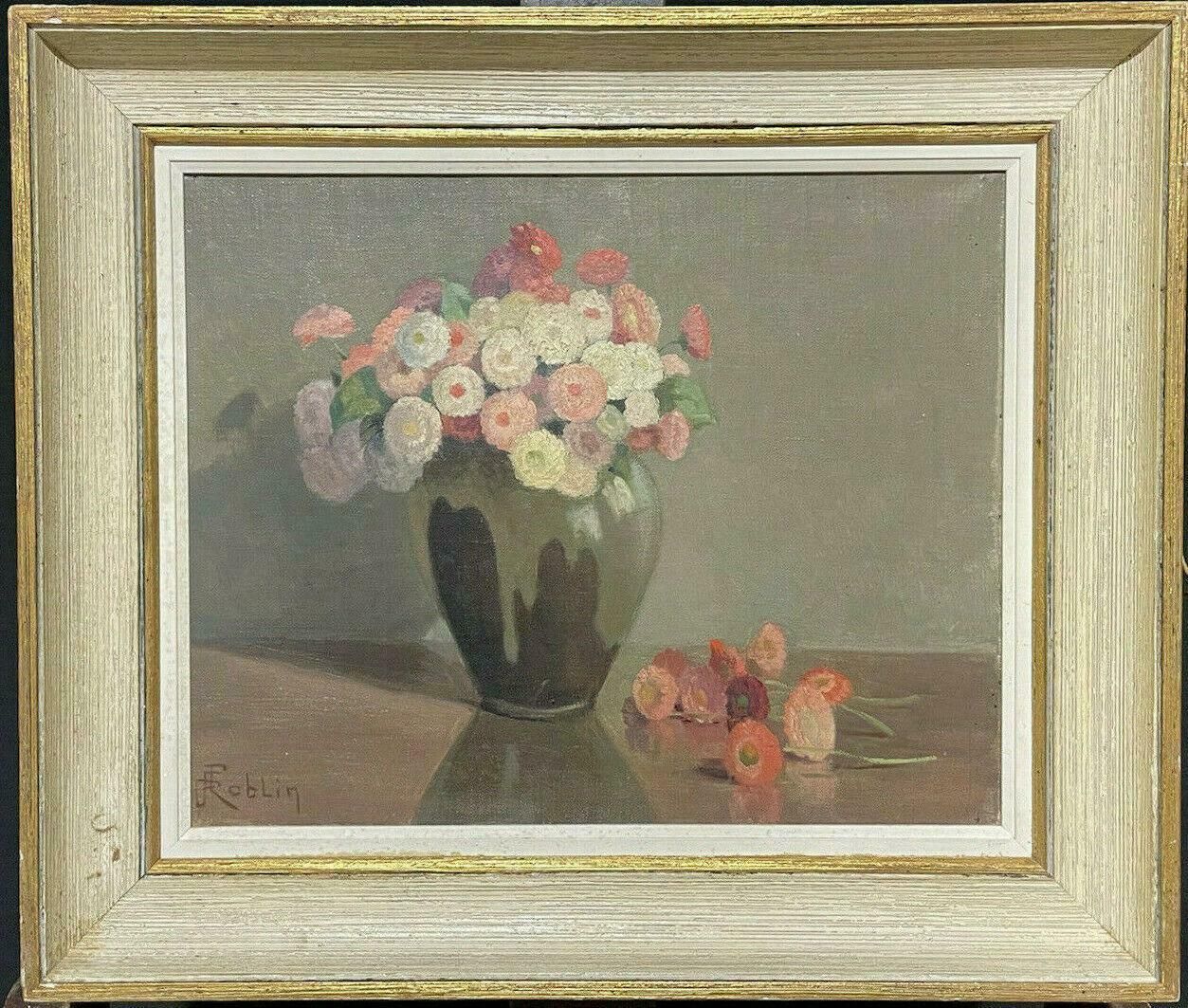 Unknown1950's French Flower Oil Painting   Pastel Shades Of Pinks Greens & Grey Colorsc. 1950's photo furniture