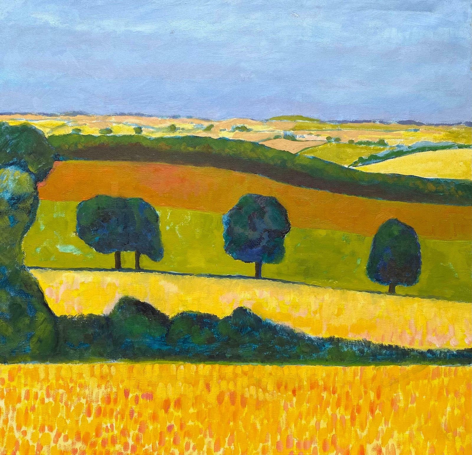 Michael Haswellabstract Painting By Listed British Artist Golden Fields Landscapec. 2000