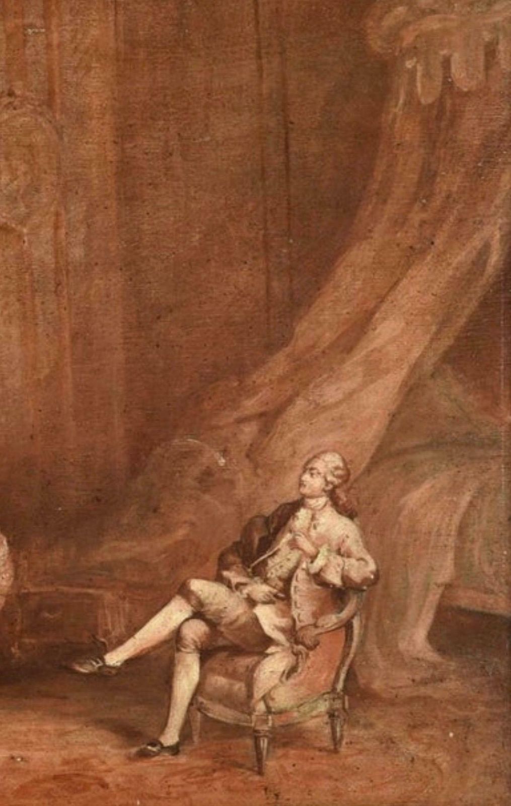 Fine Early 1700's French Oil Elegant Figures Lady Being Dressed Rococo Interiorc. 1720's photo for sale