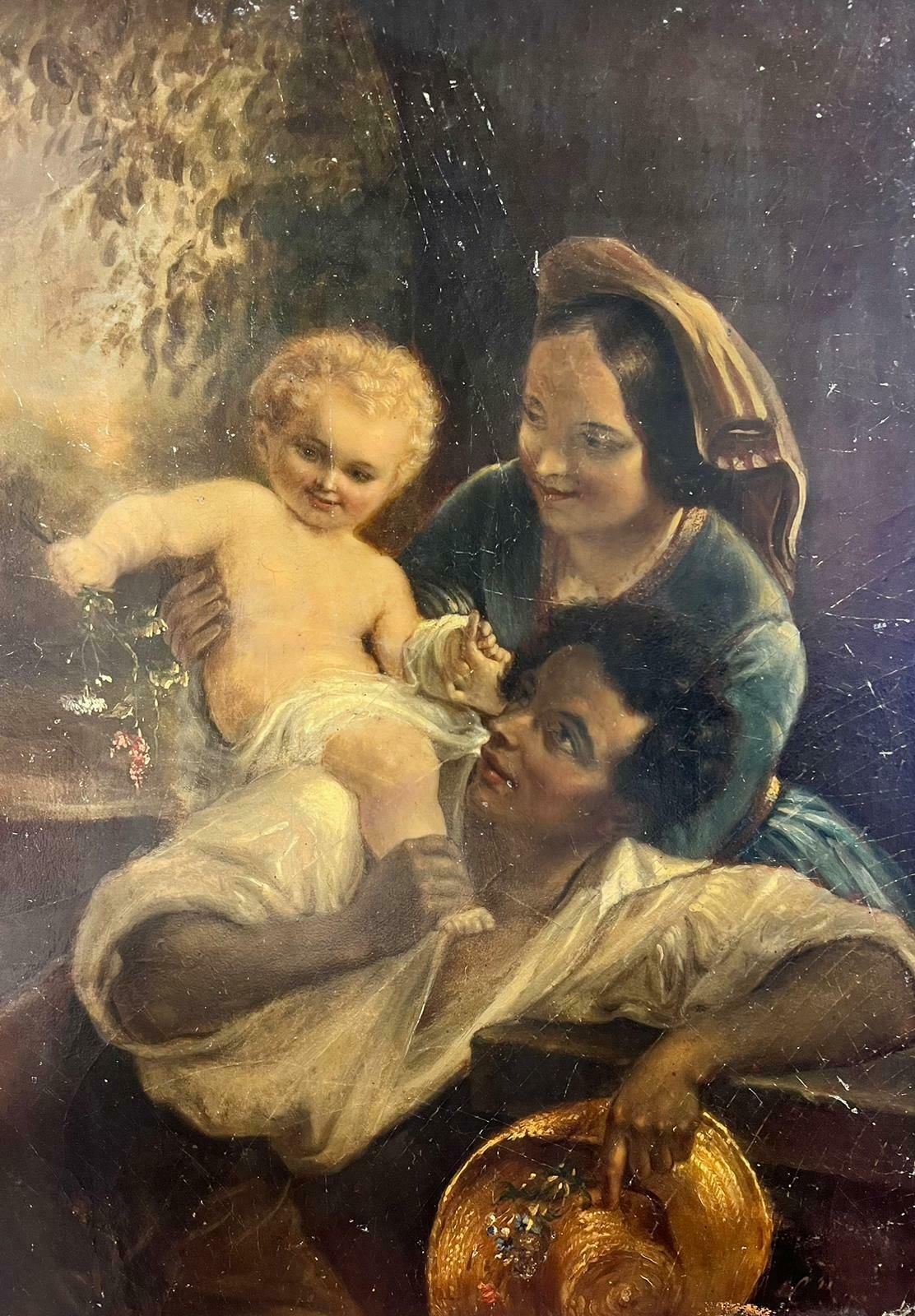 German Schoolantique German Oil Painting Portrait Of A Family Group   Restoration Project