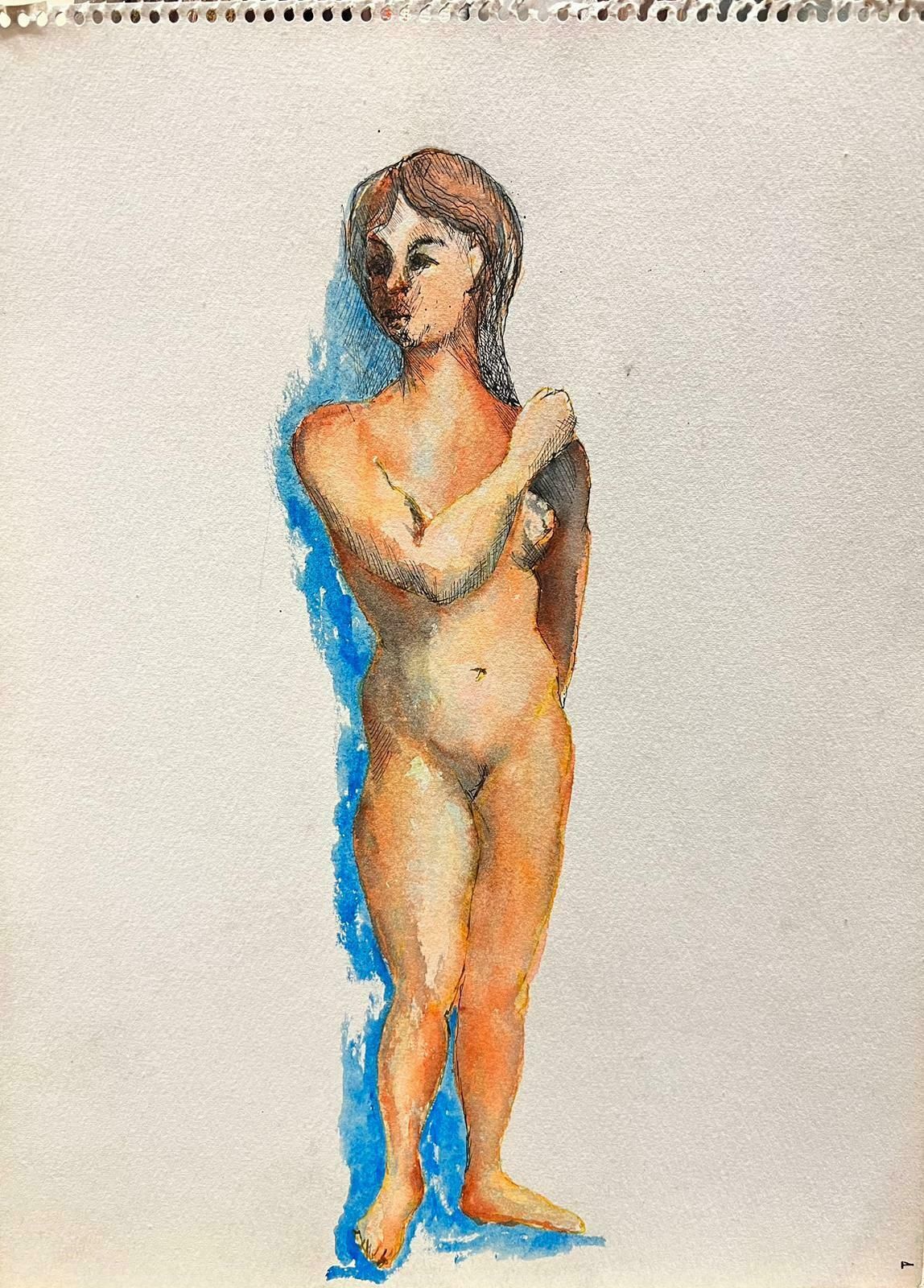 Bernard Labbe1950's Modernist/Cubist Painting Nude Female Portrait With Blue Shadow1950's photo furniture