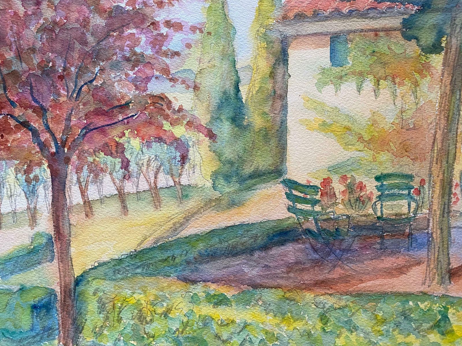 Louis Bellon1940's Provence Cottage Summer Garden Painting   Post Impressionist Artistc. 1940s