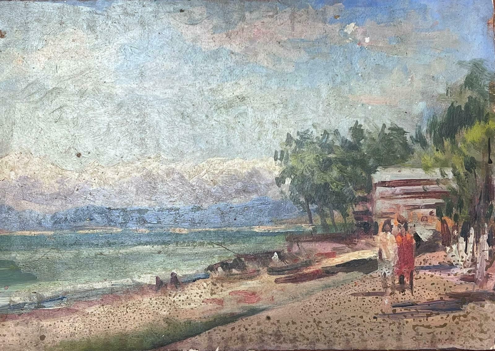 Maurice Mazeiliefrench Impressionist Oil Landscape Figures Walking Along The Beach