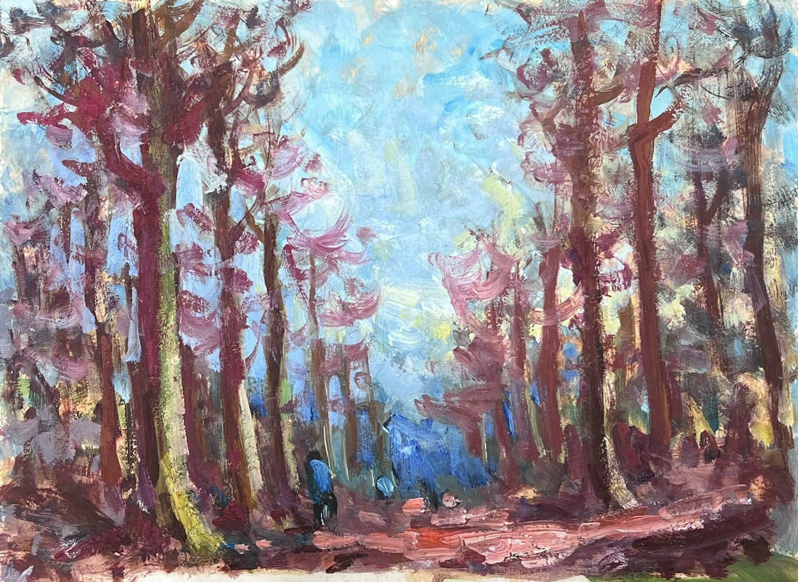 Maurice Mazeiliefrench Impressionist Oil Landscape Tall Purple Tree Woodland Path