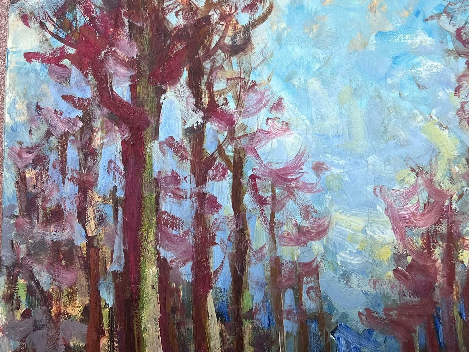Maurice Mazeiliefrench Impressionist Oil Landscape Tall Purple Tree Woodland Path photo for sale