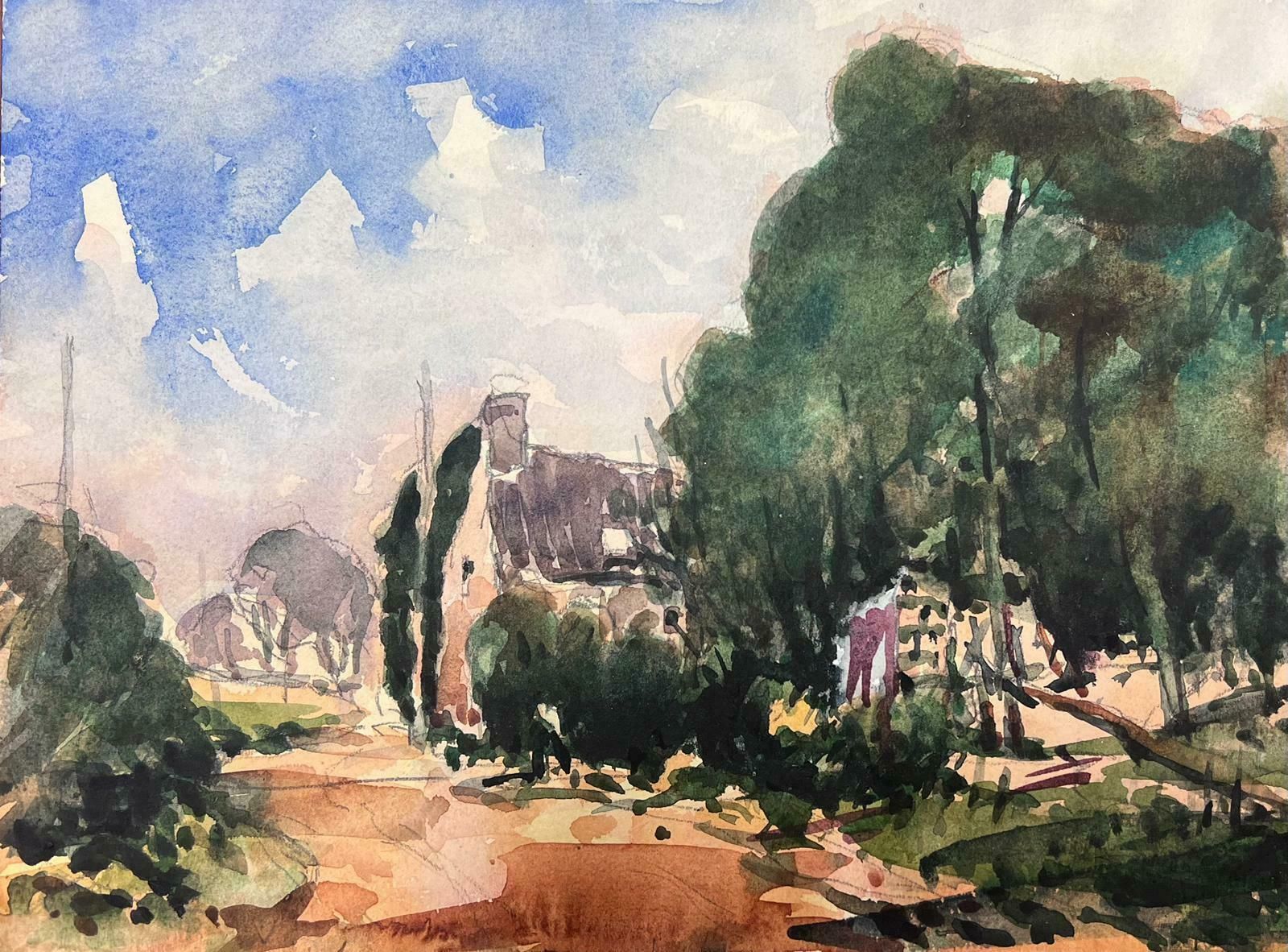 Maurice Mazeiliefrench Watercolour Landscape Country House Along The Lane