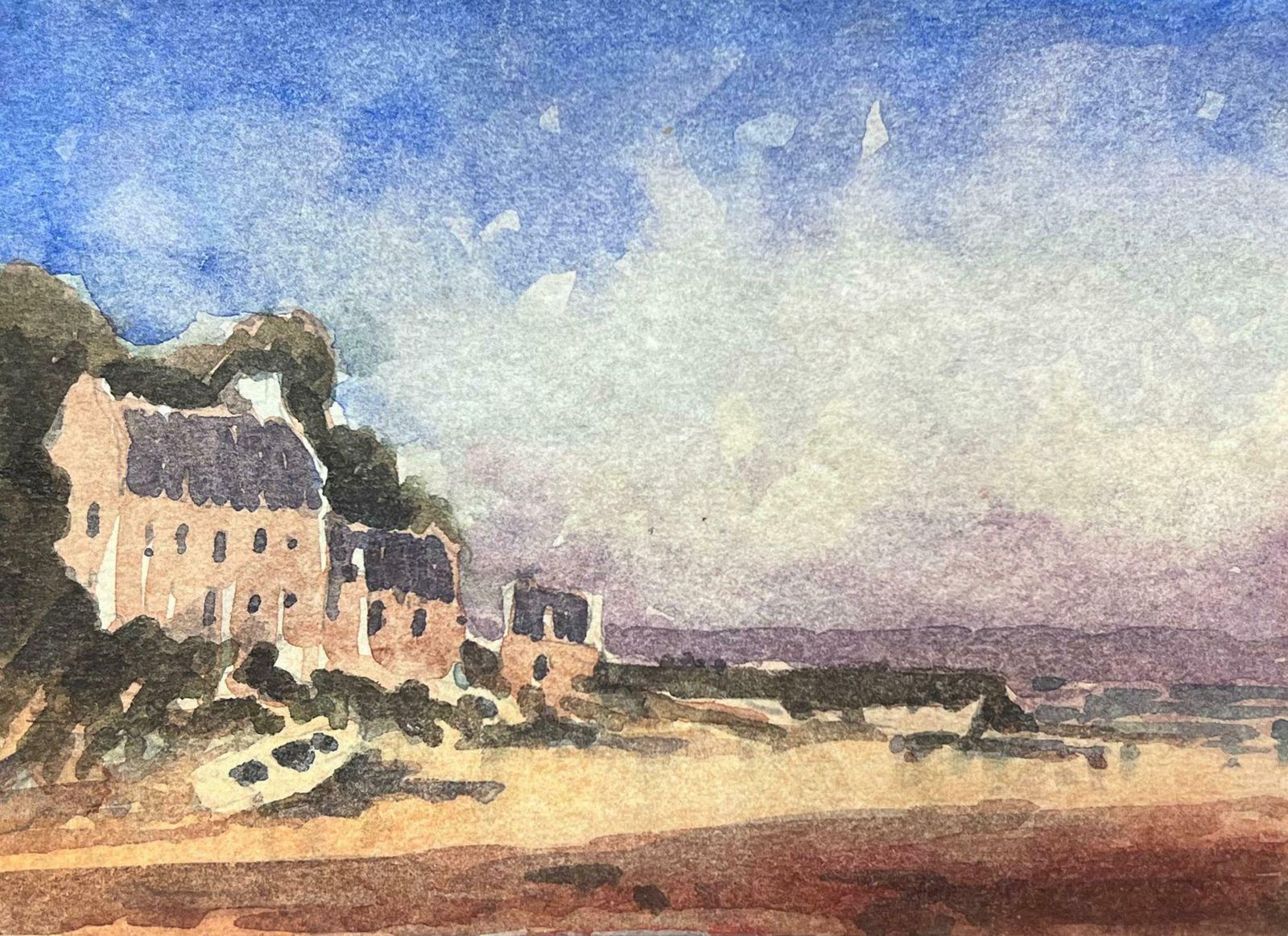 Maurice Mazeiliefrench Impressionist Watercolour Landscape Houses At The Beach Front