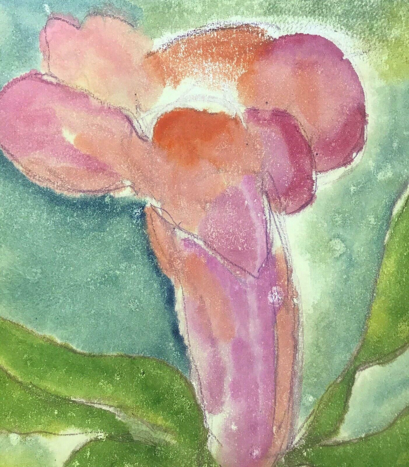 Akos Birofrench Expressionist Painting   Colourful Flower   Green And Pink Colorc. 1980's photo vinterior