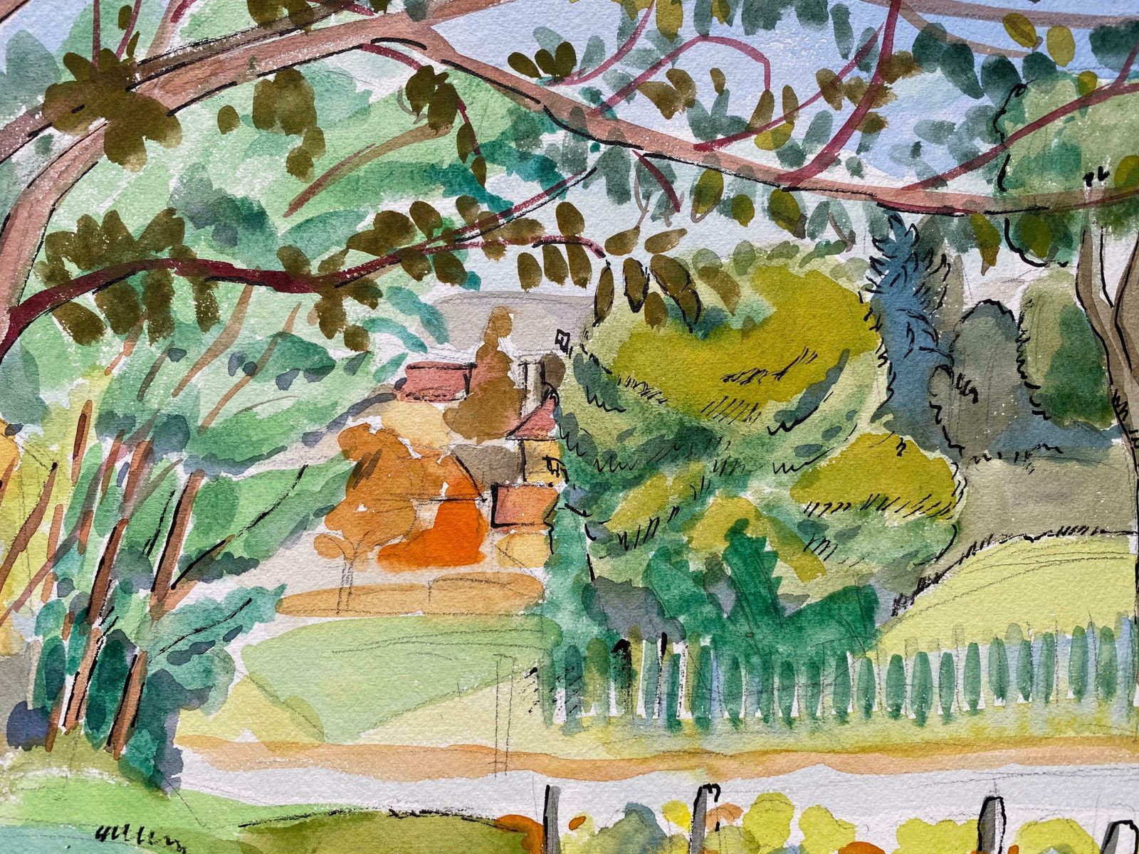 Louis Bellon1940's Provence France Painting Green Landscape   Post Impressionist Artistc. 1940s photo for sale