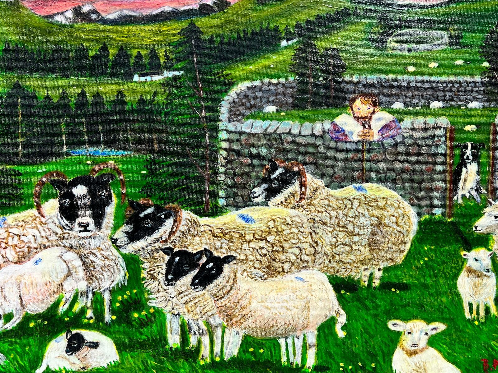 Ben Powellfarmer With Sheep & Dog In Valley Fields Contemporary British Painting photo Art